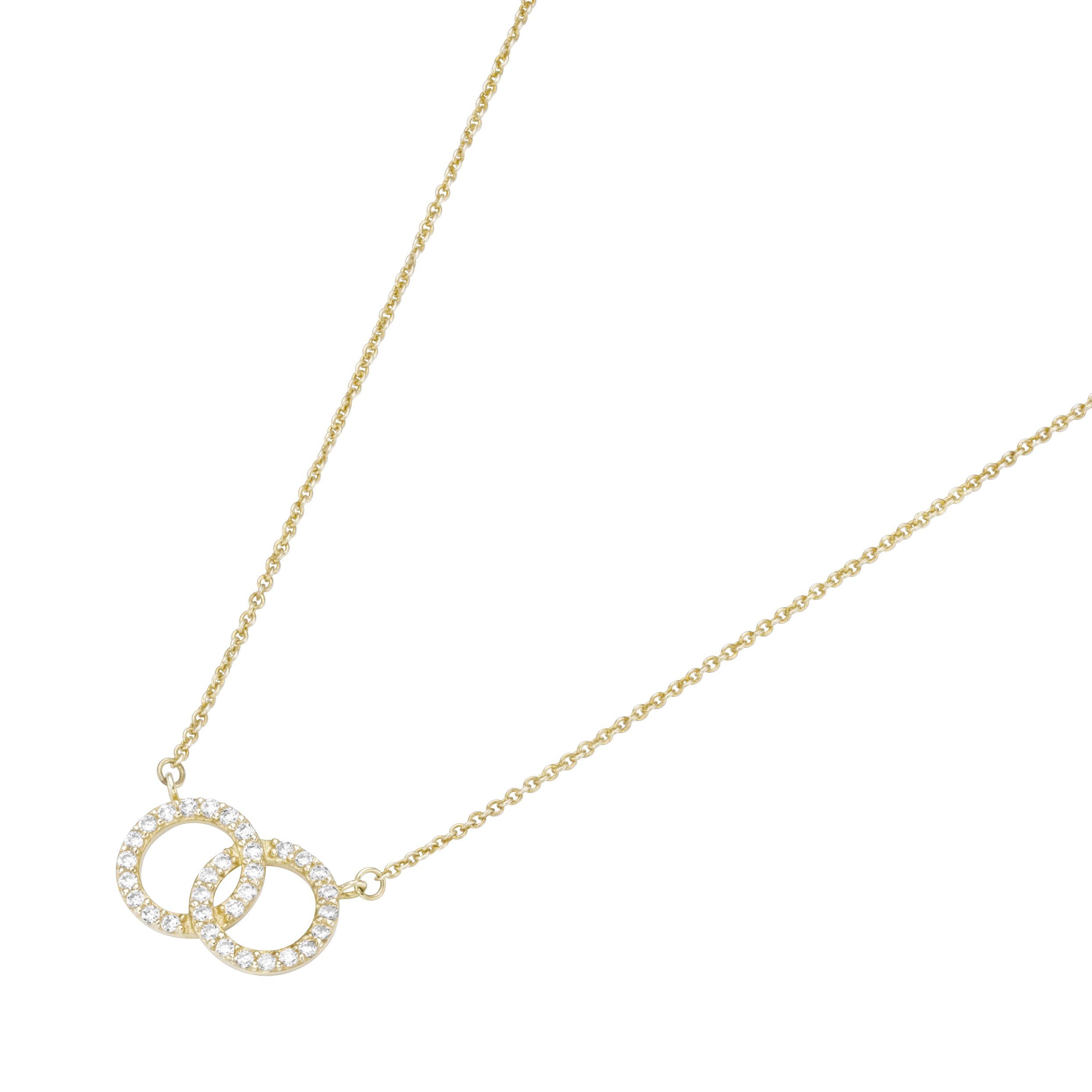 Luigi Merano Goldkette zwei Ringe verschlungen mit Zirkonia, Gold 375