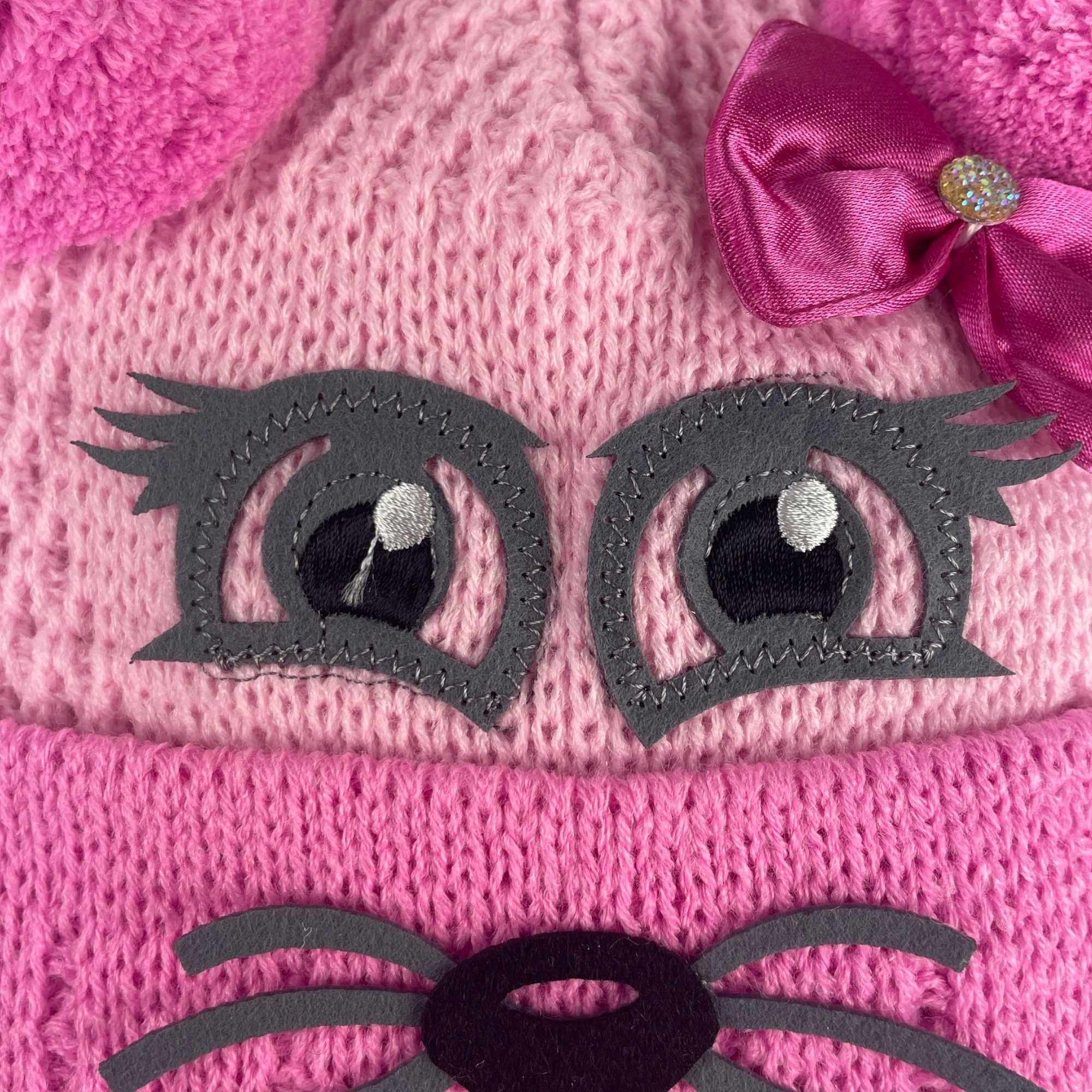 Maus Schal Set) Schal (2 Kinder und & Ohren teiliges Bommel Mütze Mütze Taschen4life Gesicht rosa/rosa & mit KK11 Set