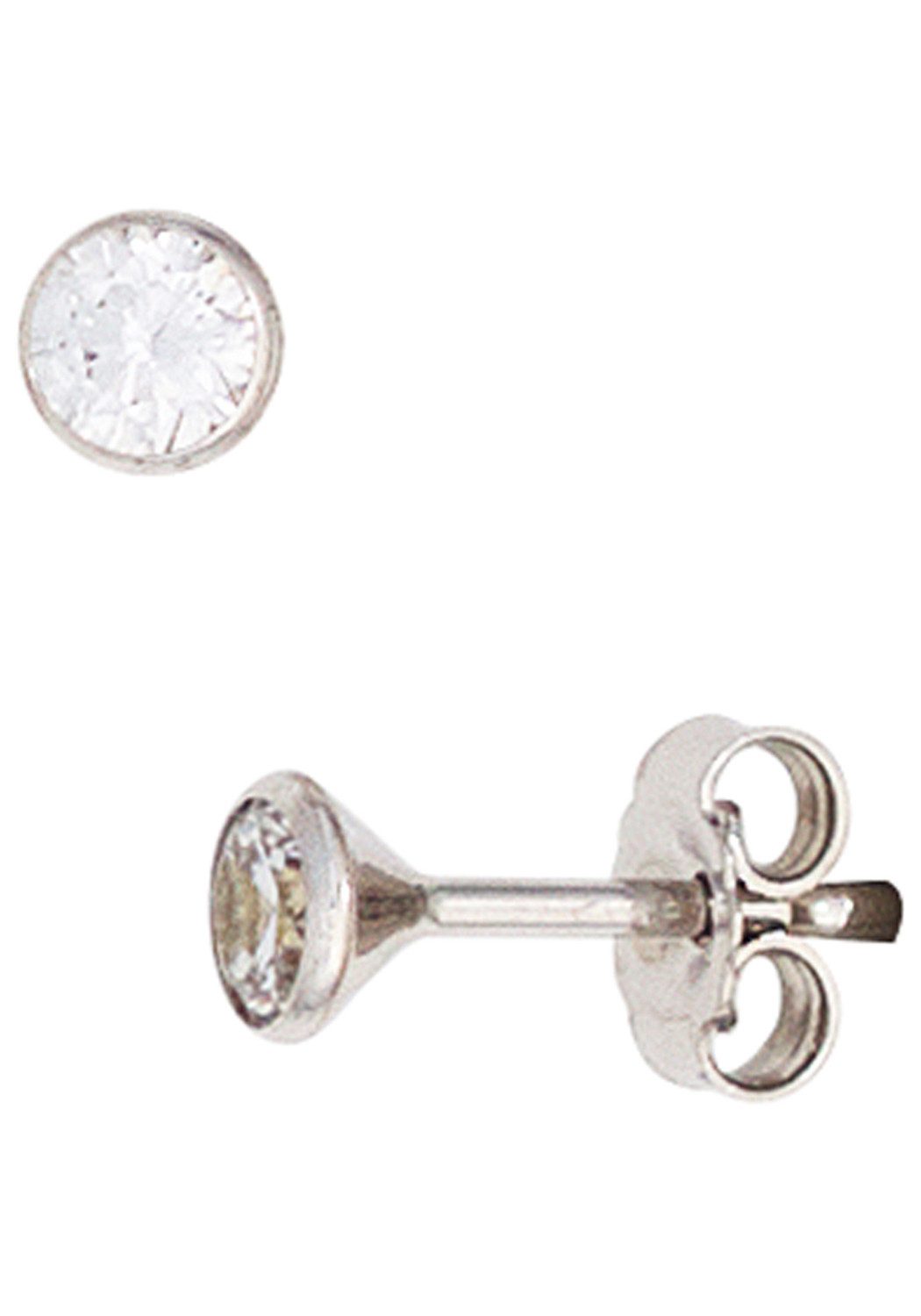 JOBO Paar Ohrstecker Keine runde Zirkonia-Ohrringe 3,8 mm, 8 Karat 333 Weißgold