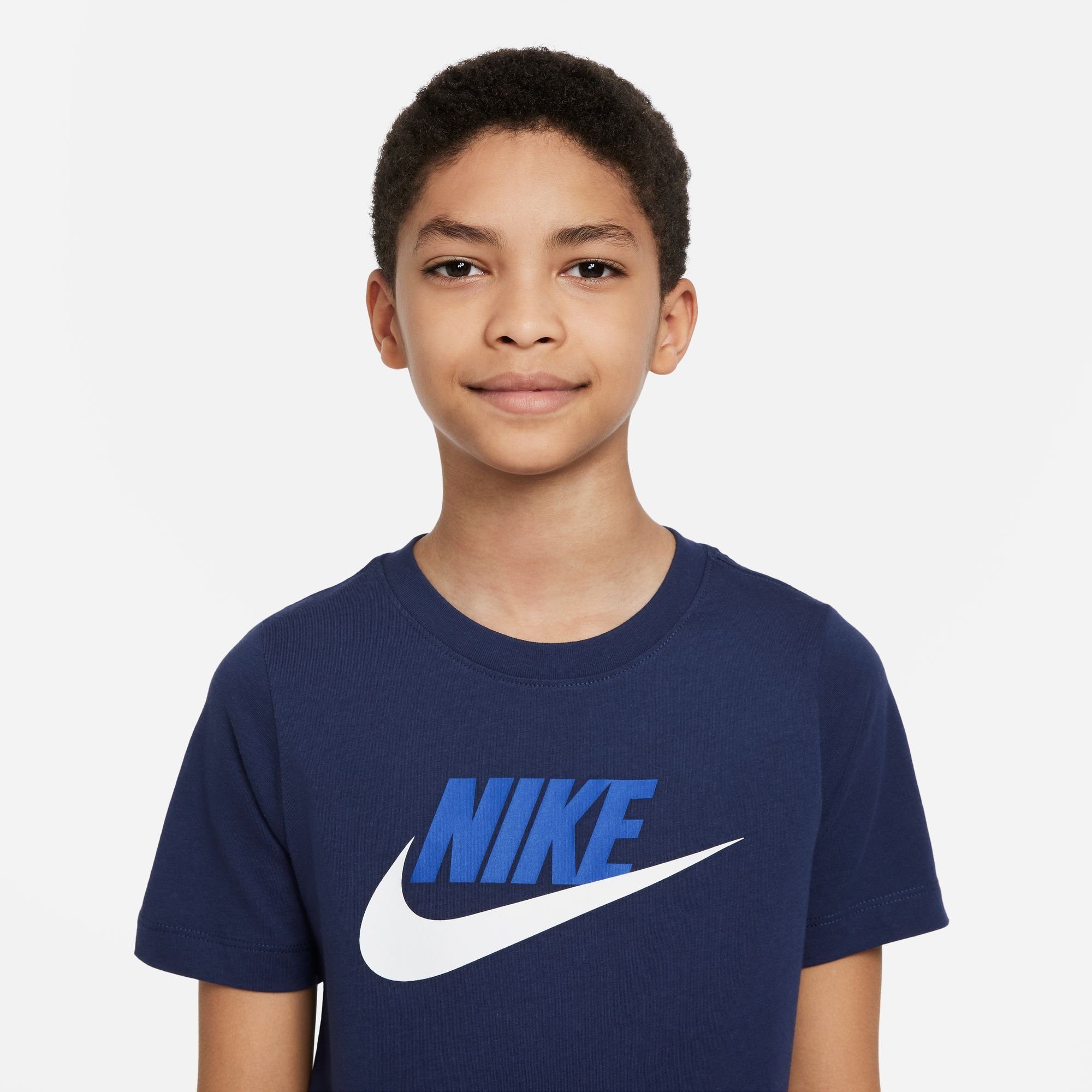 Nike Sportswear T-Shirt NAVY/WHITE T-SHIRT MIDNIGHT KIDS' BIG COTTON