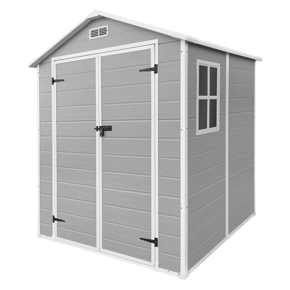 ECD Germany Gartenhaus Gerätehaus Geräteschuppen Gartenschuppen mit Fenster und Doppeltüren, BxT: 182x151 cm, 5 m³ wetterfest Kunststoff mit Boden & Satteldach 151x182x220 cm