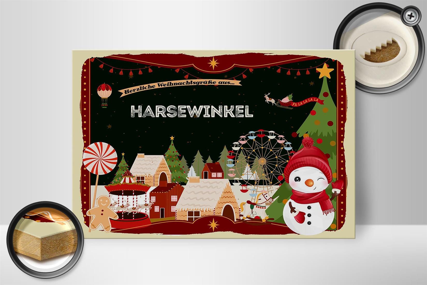 Holzbild Weihnachten Grüße HARSEWINKEL 30x20cm