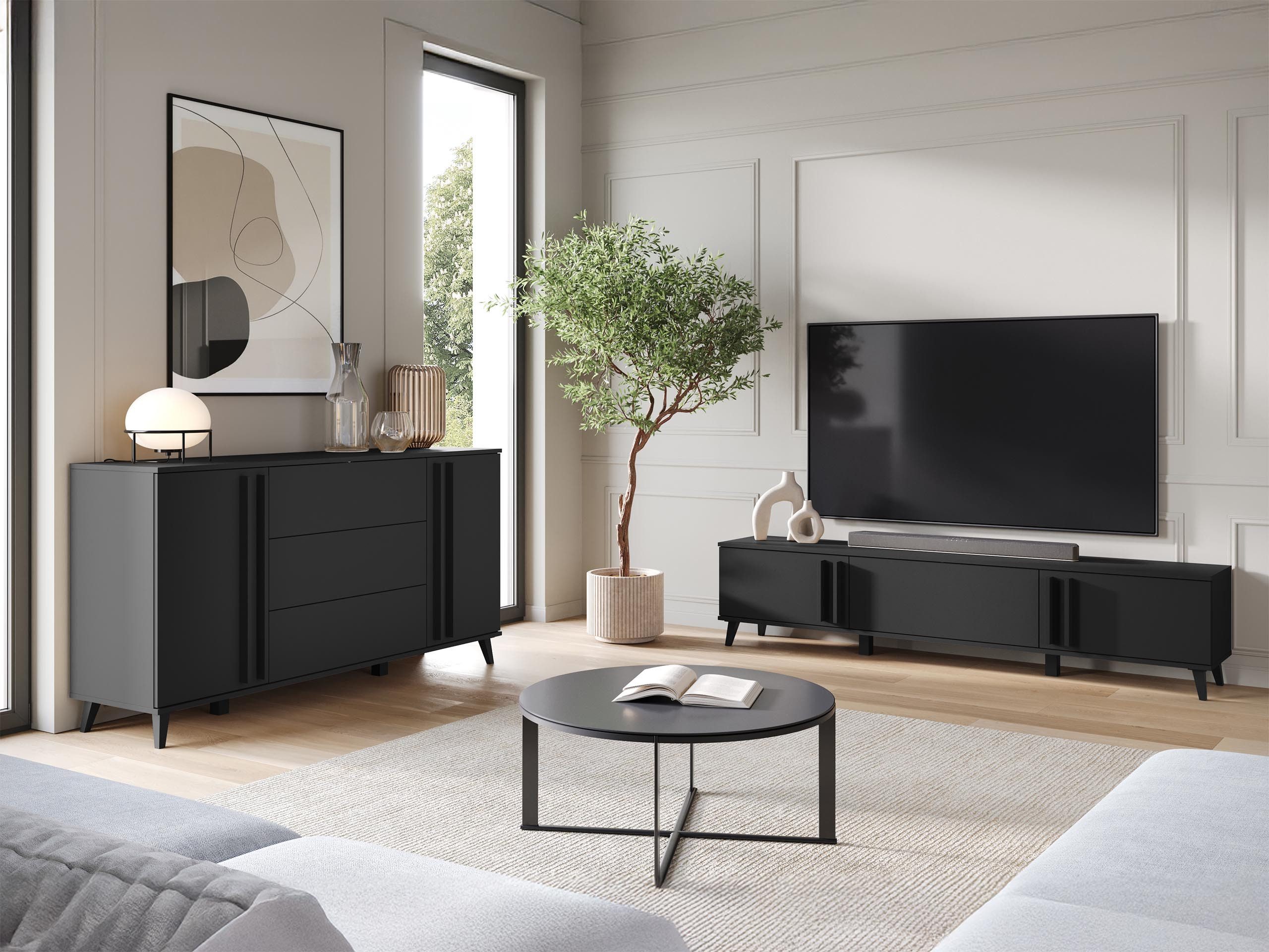 MIRJAN24 Wohnzimmer-Set Helsinki III, (2er-Set, TV-Lowboard, Kommode), Füße - 10 cm