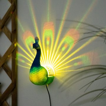 etc-shop LED Dekofigur, LED-Leuchtmittel fest verbaut, Farbwechsel, Gartendeko Solar Pfau Figur Außendekoration Terrassen
