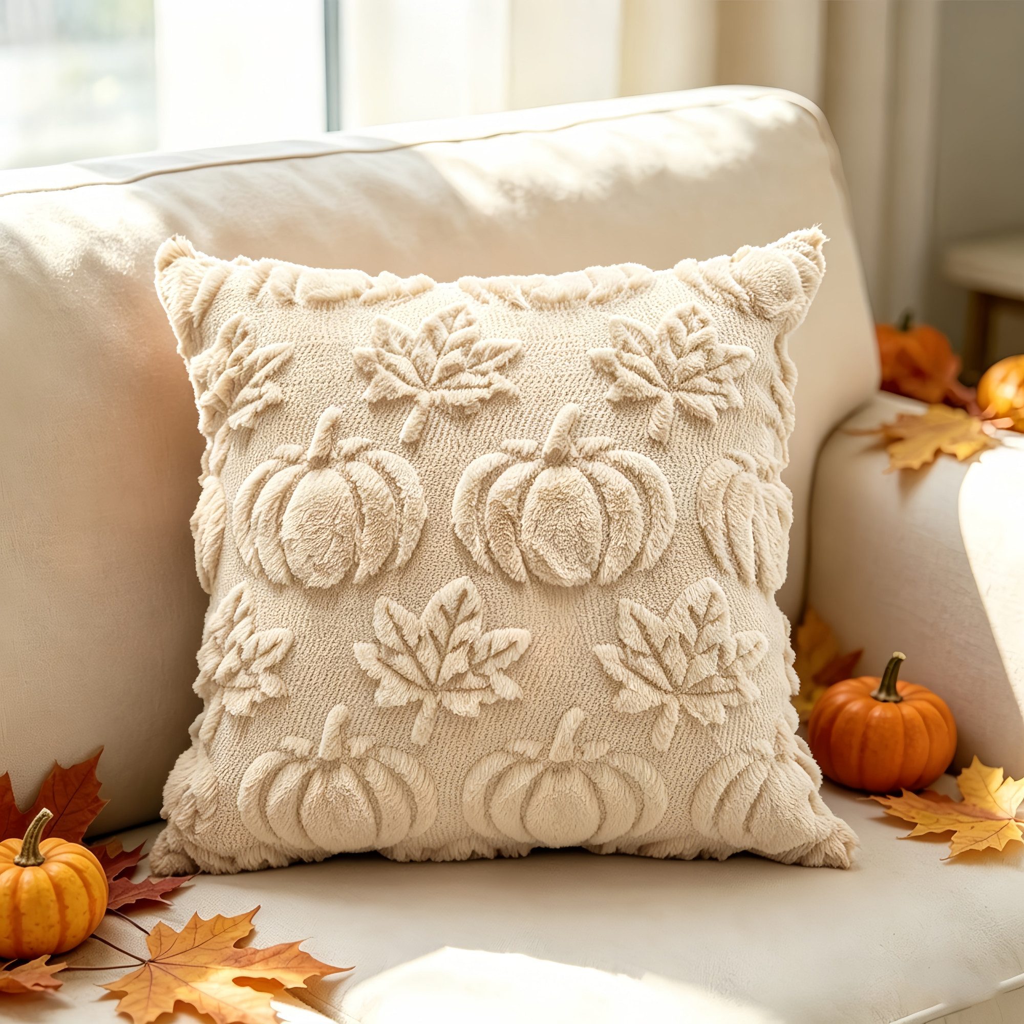 FOUORTUNATE-BEE Kissenbezug 2er-Set Kissenbezüge Herbst, Kürbis & Ahornblatt, 45 × 45 cm, (2 Stück), Kissenhüllen 2er-Set, 45 × 45 cm, Herbst- & Thanksgiving-Deko