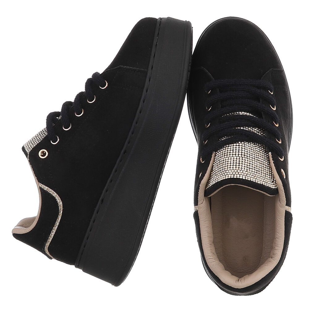 Ital-Design Damen Plateau Sneaker mit Schnürung und Zierdetails Sneaker (92002626) Keilabsatz/Wedge Sneakers Low in Schwarz