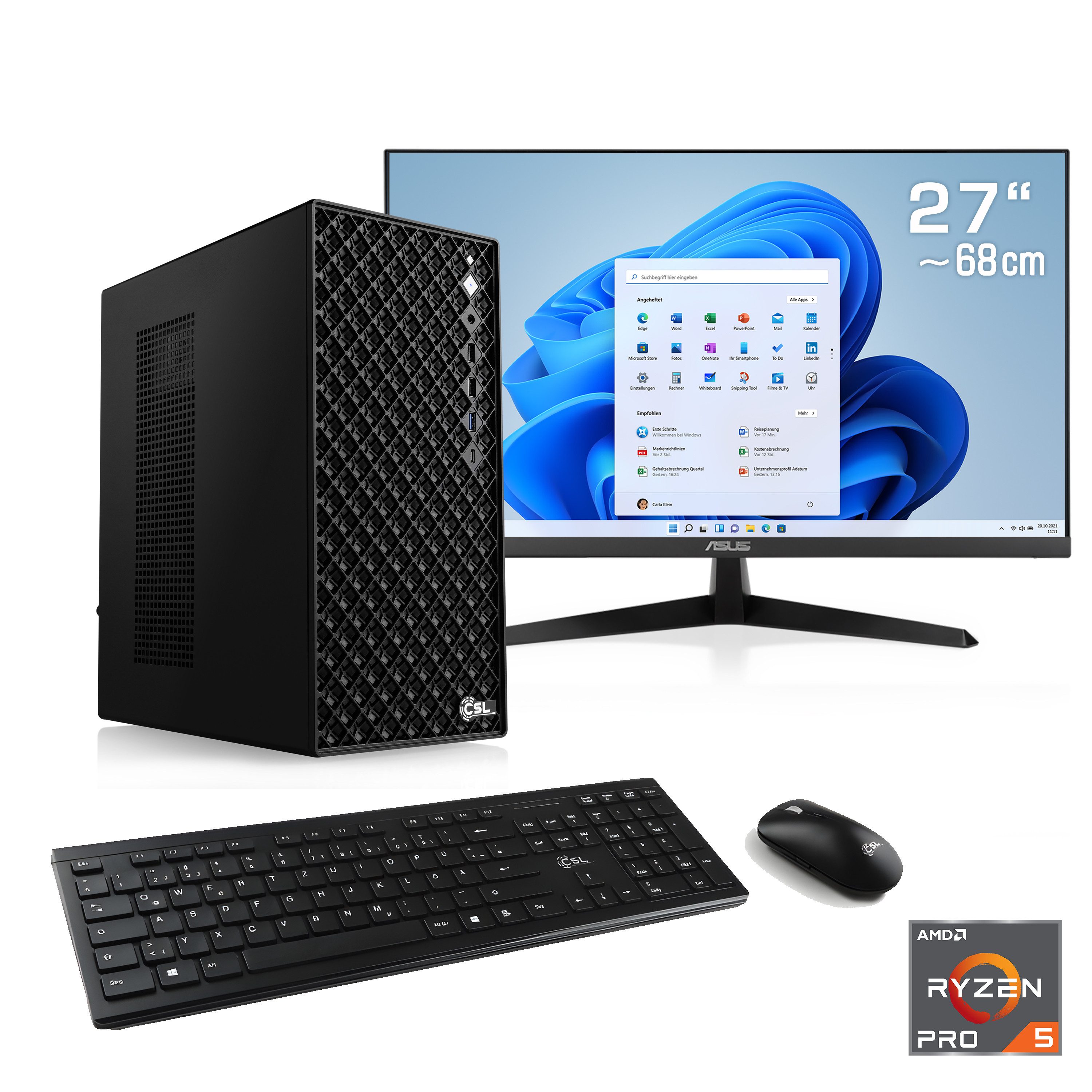 CSL Mystic V24571 PC-Komplettsystem (27", AMD Ryzen 5 Pro 5655G, 16 GB RAM, 500 GB SSD)