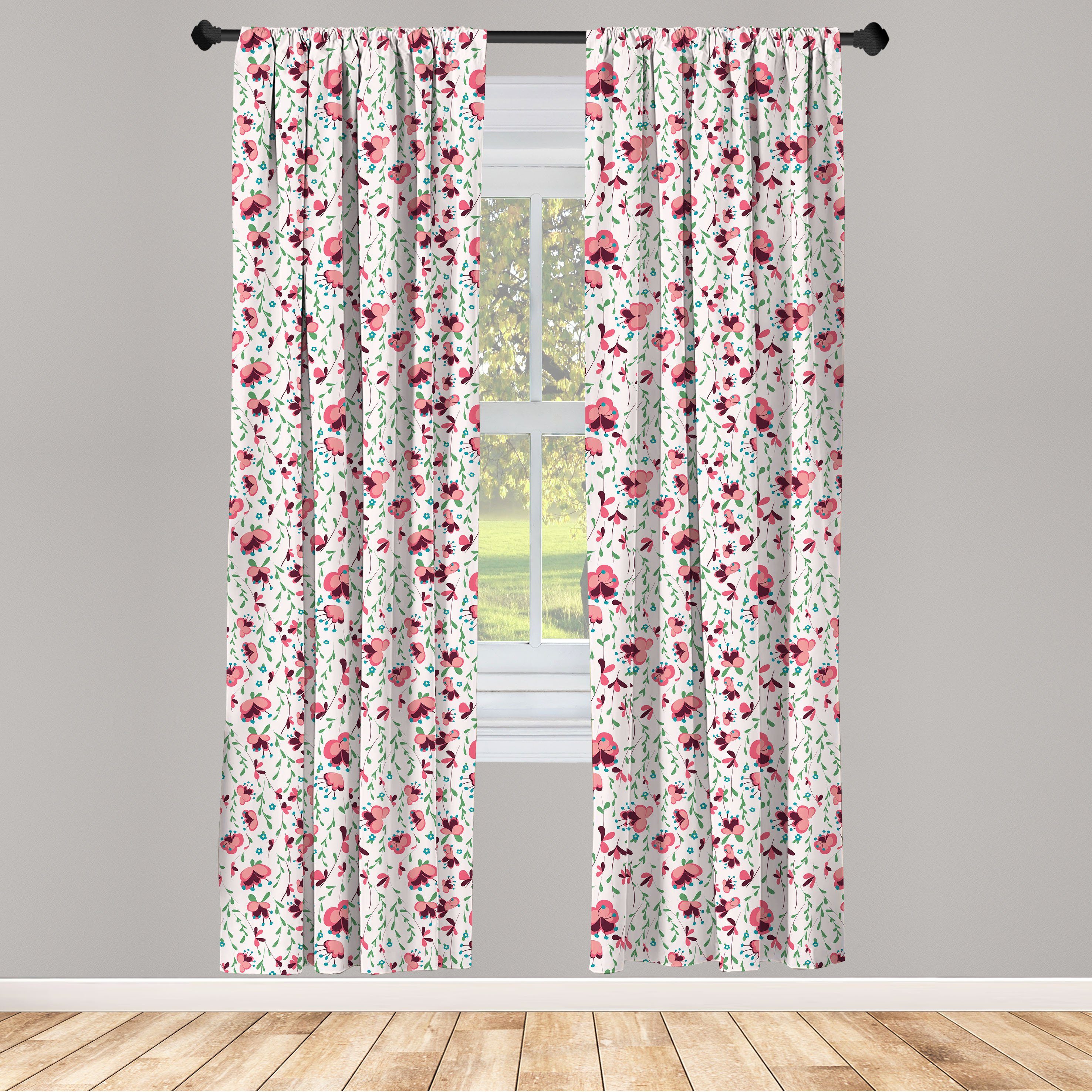 Gardine Vorhang für Microfaser, Wohnzimmer Blumenweinlese Schlafzimmer Abakuhaus, Röschen aufblühenden Dekor
