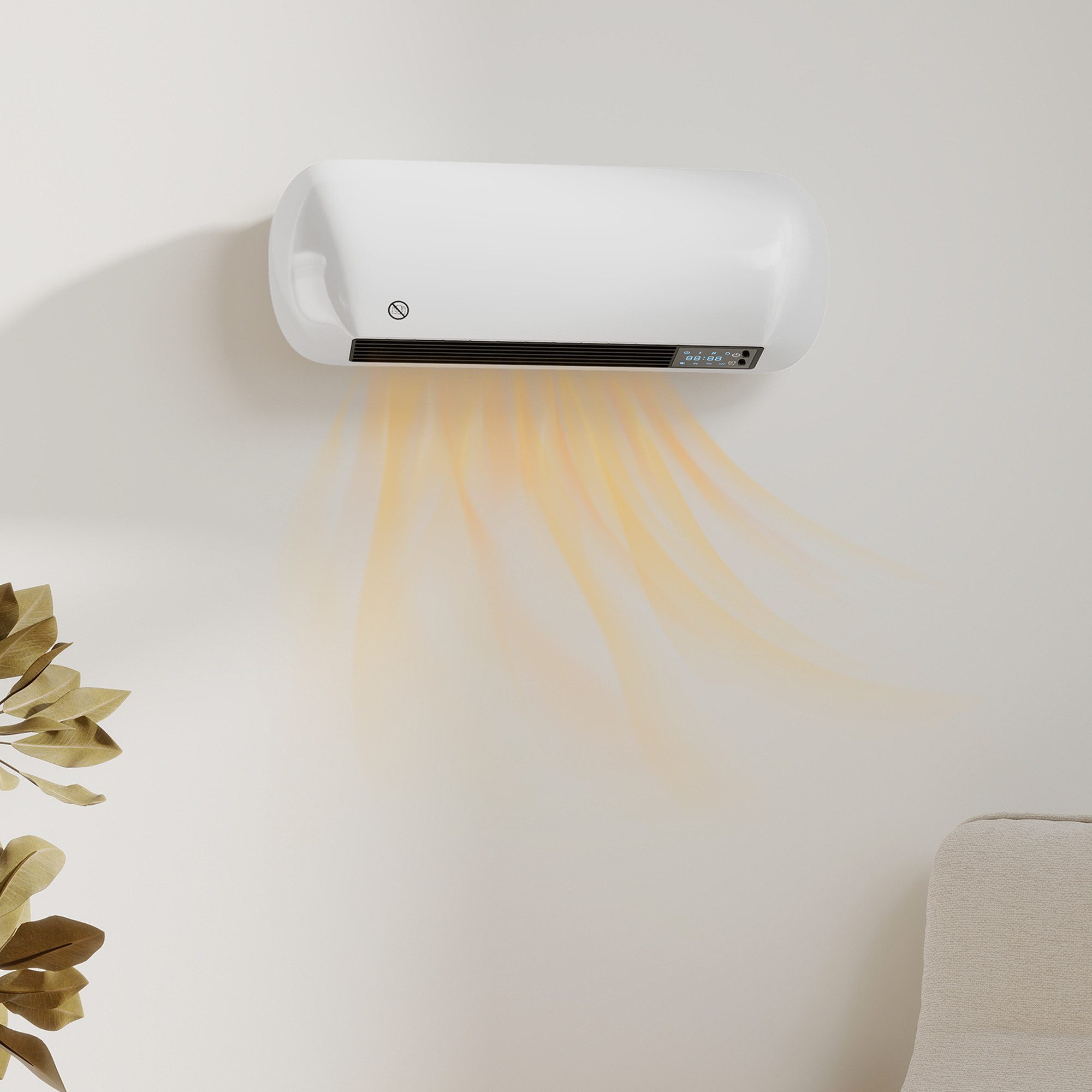 HOMCOM Heizlüfter Keramik-Wandheizgerät mit Ventilator, 2000 W, Fenster-offen-Erkennung, Wochenprogramm