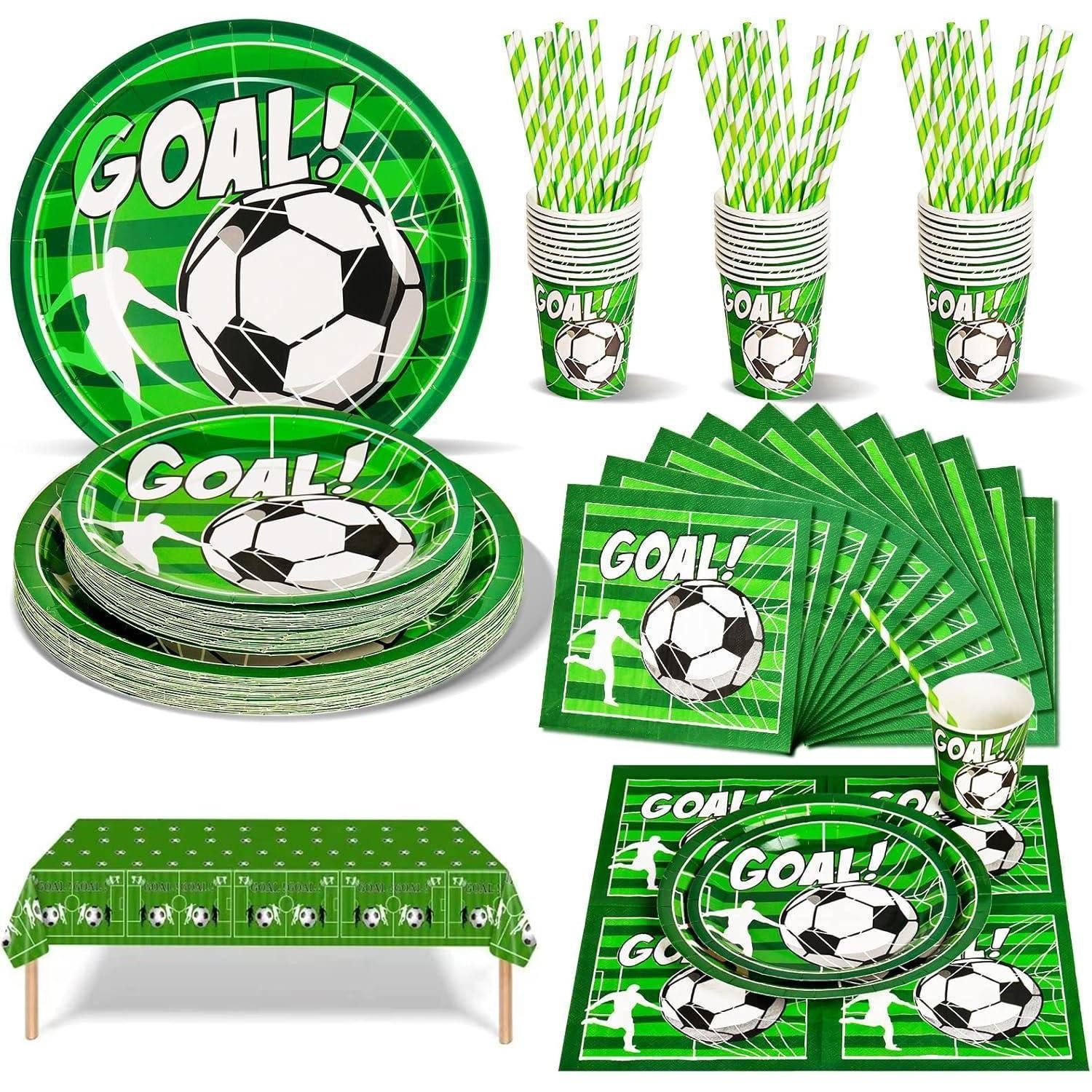LuxusKollektion Pappteller Fußball Partygeschirr Set für 25 Personen, 126-teilig, Grün Papier, (1 St)