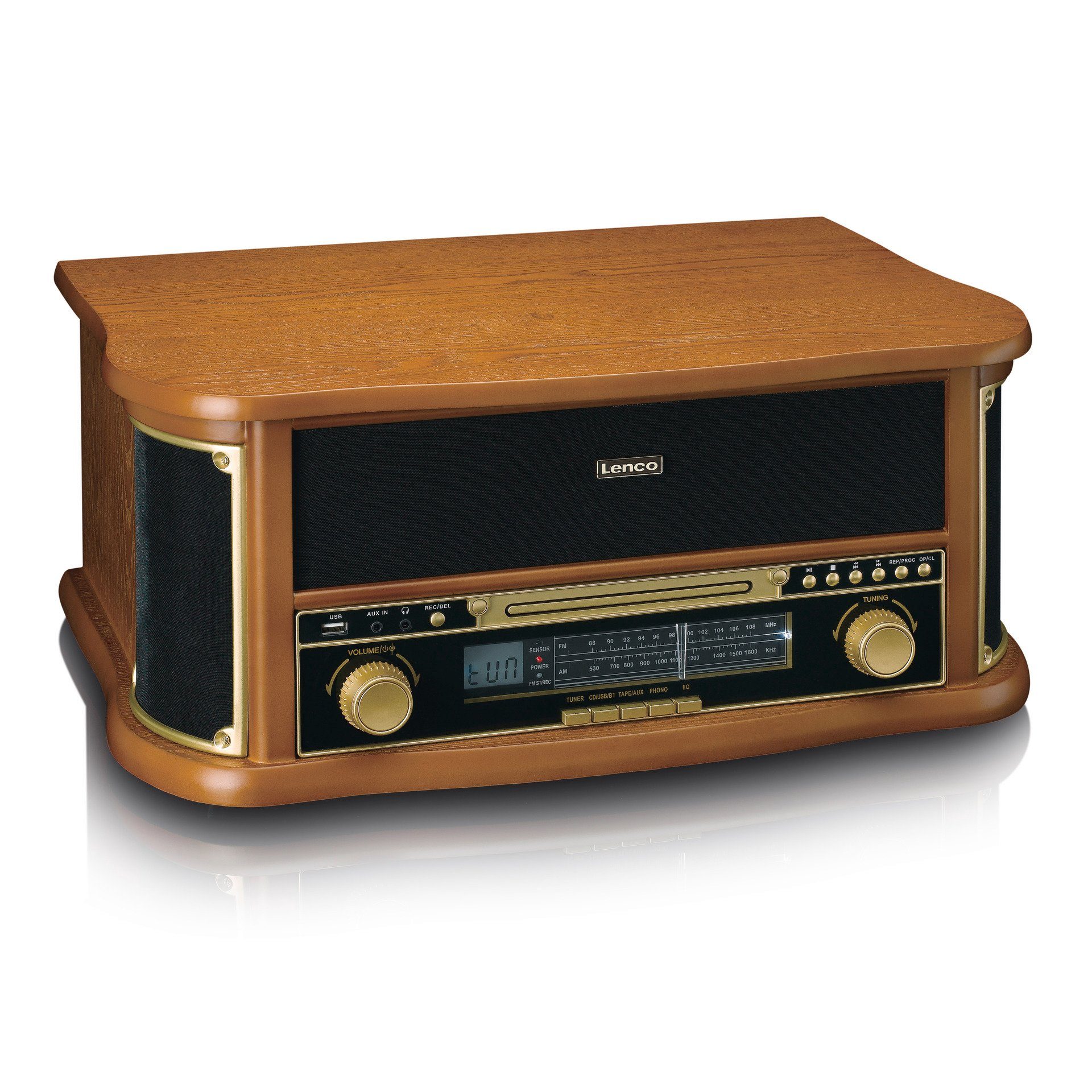 Lenco TCD-2551 Plattenspieler Holzgehäuse USB Kassette Multifunktionsspieler (Riemenantrieb, Bluetooth)