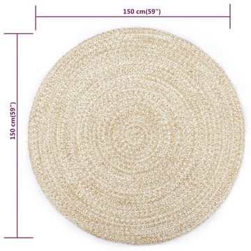 Teppich Handgefertigt Jute Weiß und Natur 150 cm, furnicato, Runde