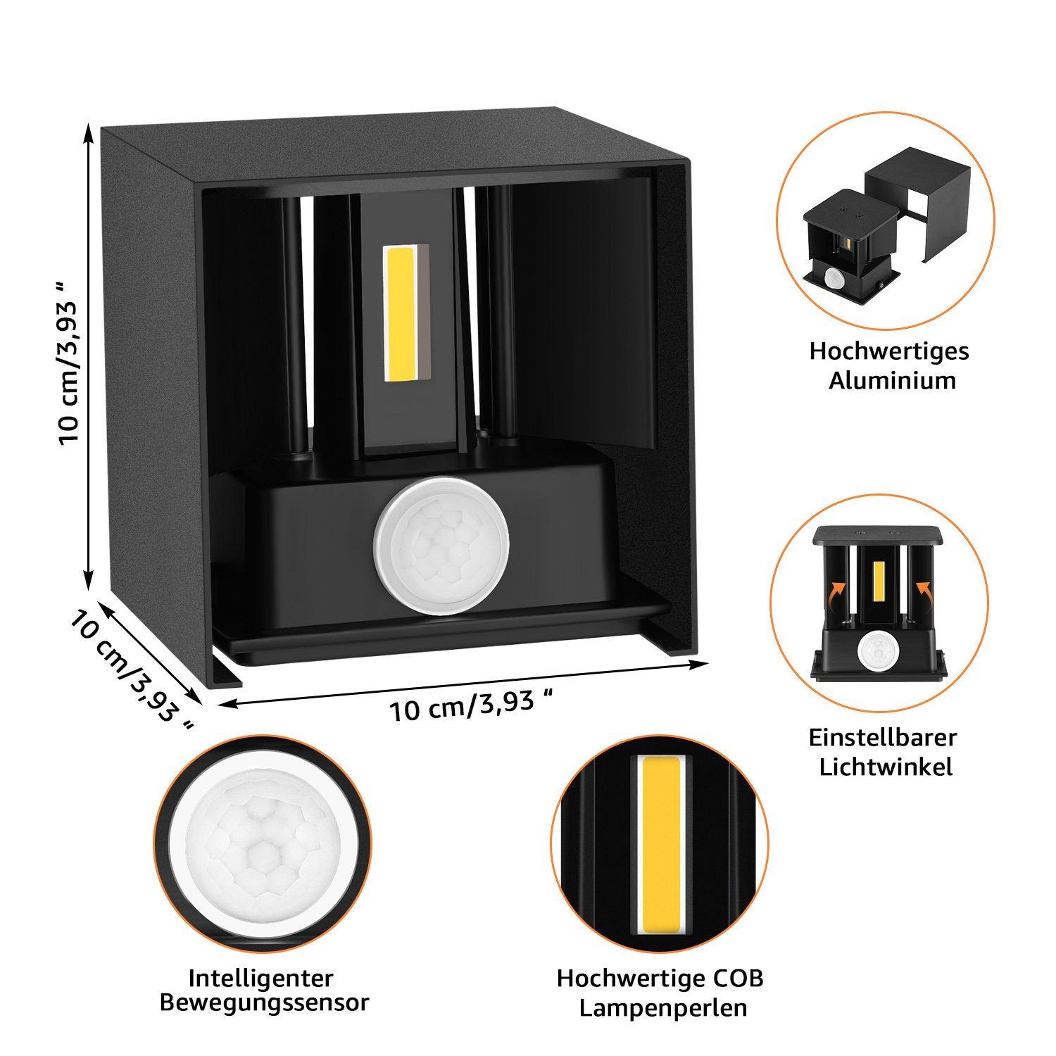 Mit Aussenlampe, integriert, fest 1 LED 10W Bewegungsmelder Wandlampe Warmweiß, Wandleuchte Einstellbar LED Abstrahlwinkel iscooter mit Aussen Stücke