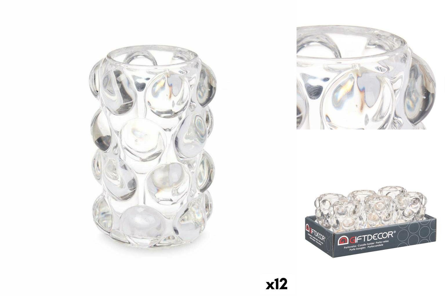 x Gift Glas Kerzenschale cm Decor 12 Windlicht 12,5 x 8,4 Durchsichtig 8,4 Stü Mikrosphären