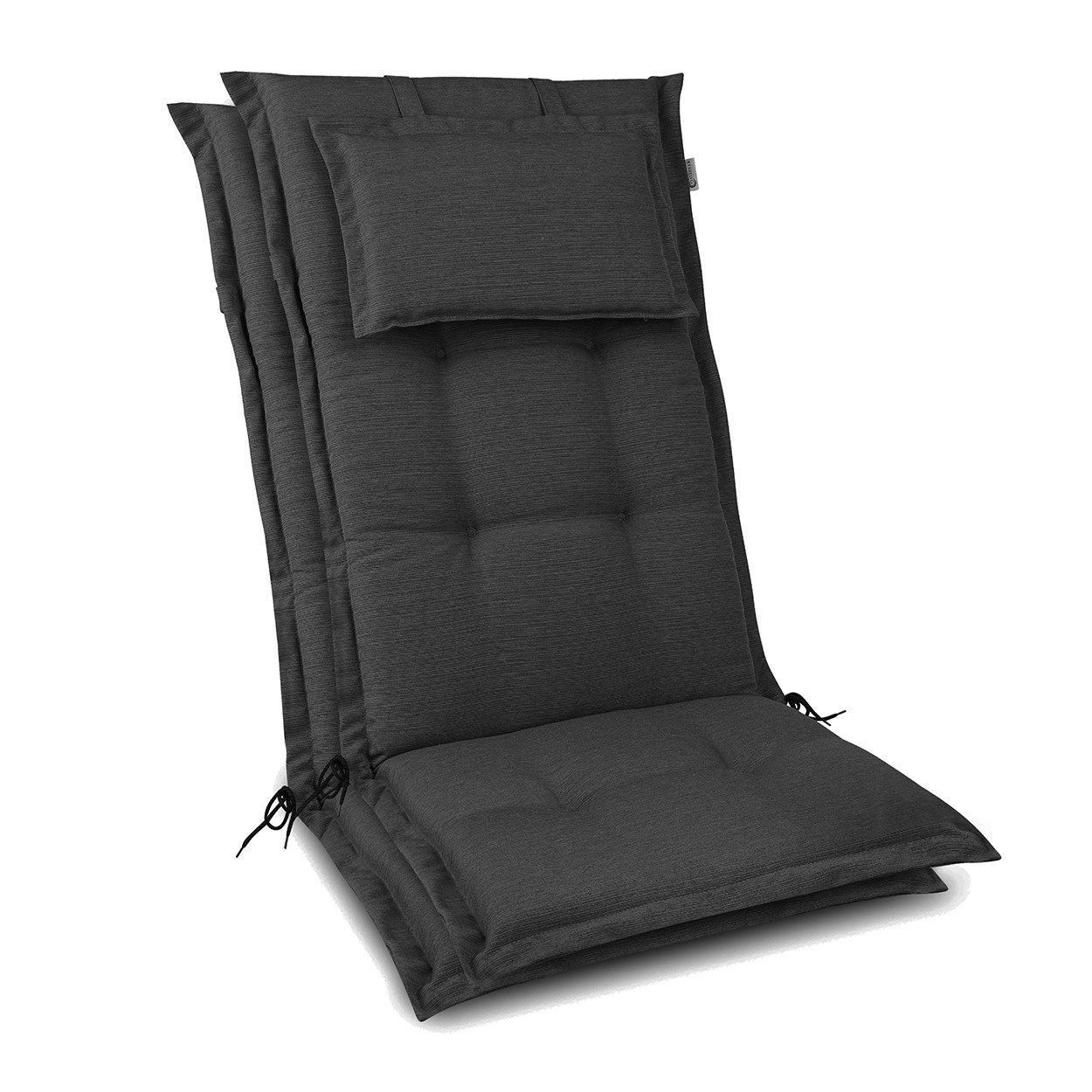 Beautissu Hochlehnerauflage HighLux HL, 120x50x7cm, Anthrazit, 2er Set, Gartenstuhlauflage, Outdoor, UV-beständig, mit Bändern, UV-Lichtechtheit 5