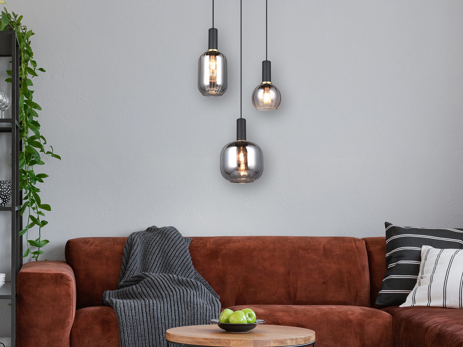 TRIO Leuchten LED Pendelleuchte, Dimmfunktion, LED wechselbar, warmweiß, Cluster Lampenschirm-e Glas hängend Esstisch-lampe Treppenhaus, Ø38cm