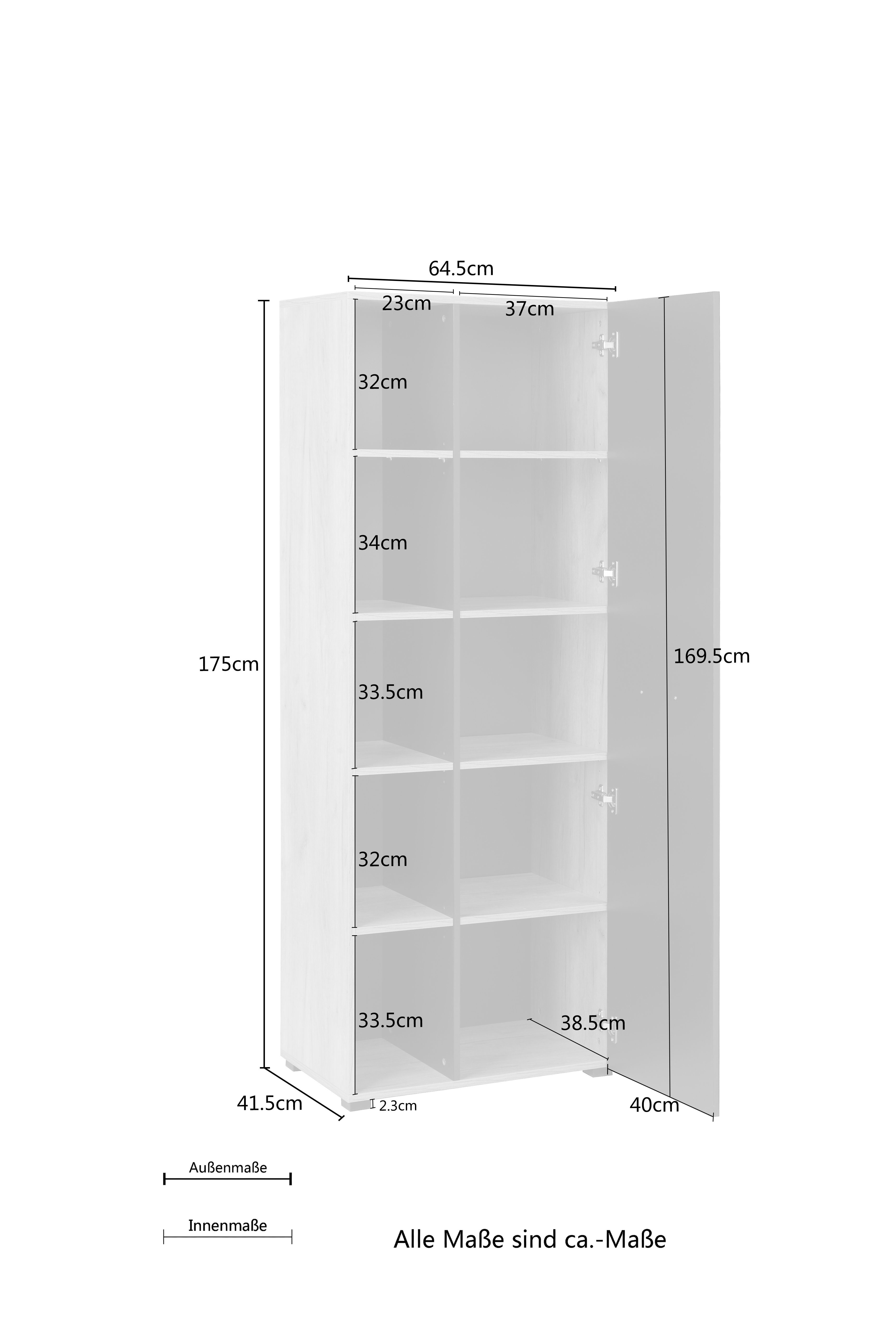 Aktenschrank 64,5x41,5x175 Style Fächer viel mit of Moid, Places moderner cm, 5 Stauraum Maße: Mehrzweckschrank,