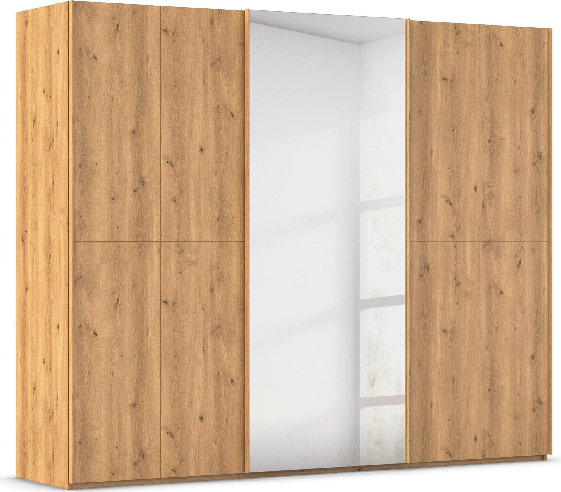 rauch Schwebetürenschrank Kleiderschrank Schrank Garderobe Schlafzimmerschrank SCALE-WOOD edle geteilte Front in massiver Asteiche mit Spiegel MADE IN GERMANY