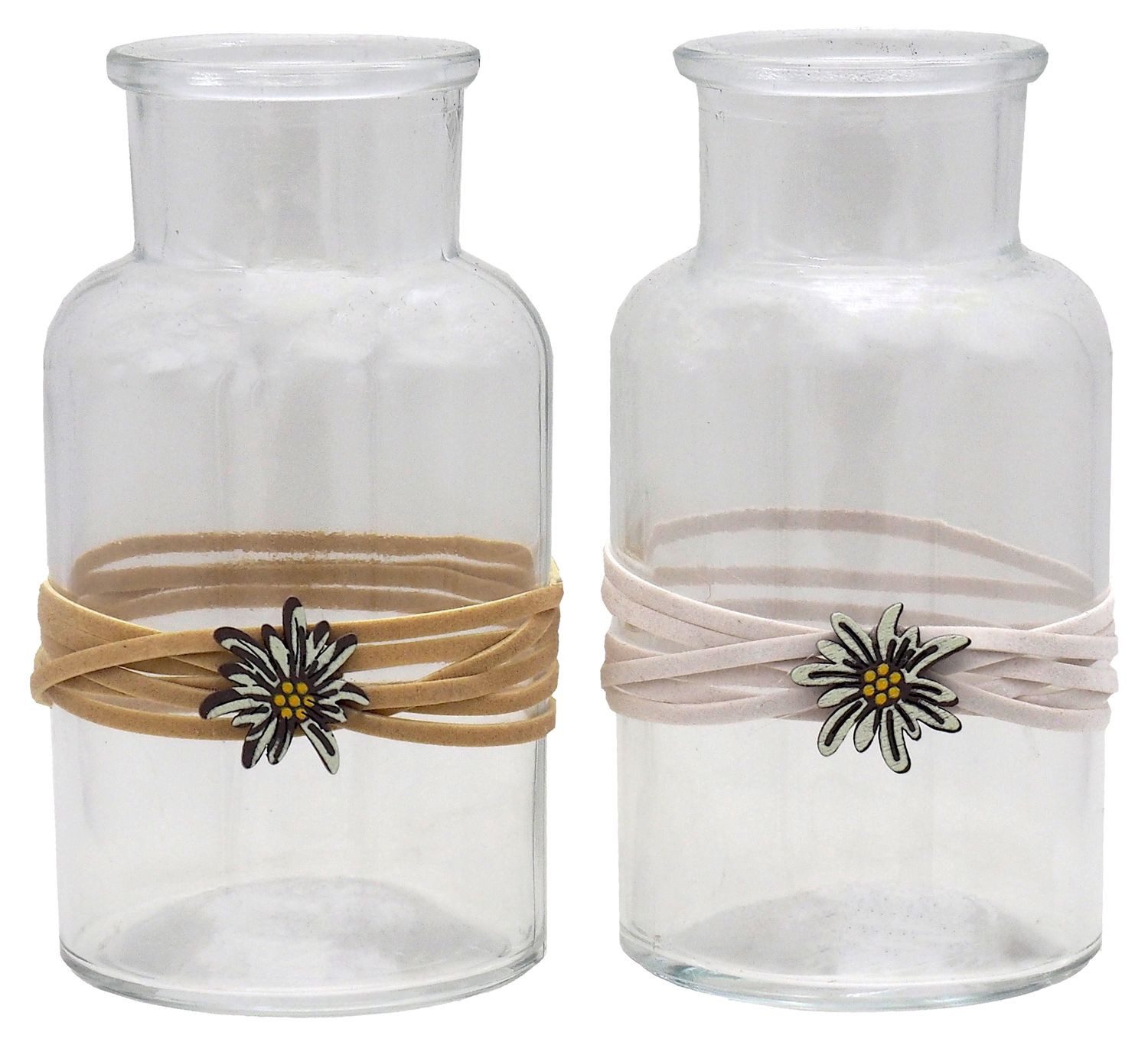 ZauberDeko Tischvase Vase Oktoberfest Edelweiß Bayrische Party Tischdeko Creme Weiß 2 Stück