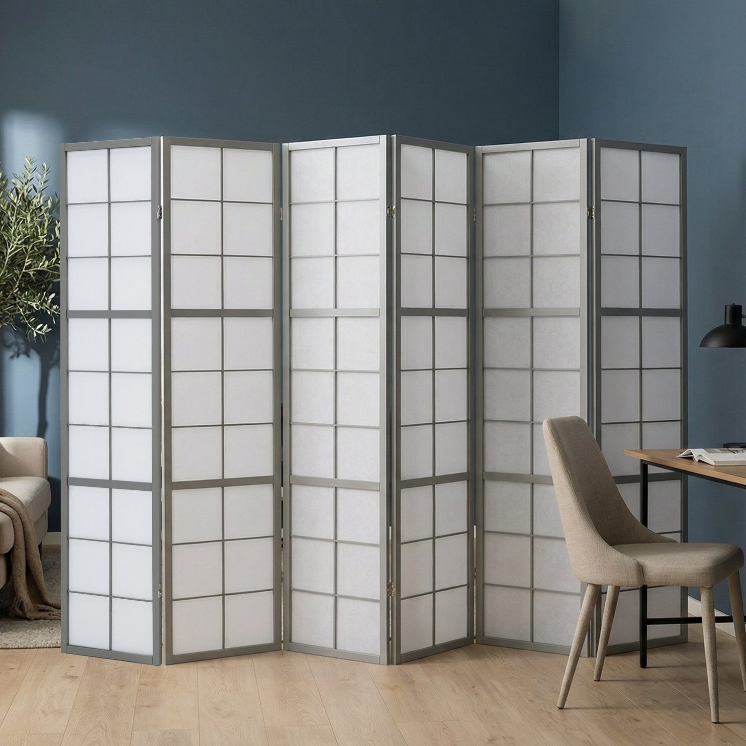 Homestyle4u Paravent Raumteiler Indoor Holz 3-6 teilig Shoji Trennwand Sichtschutz faltbar (3-teilig), faltbar