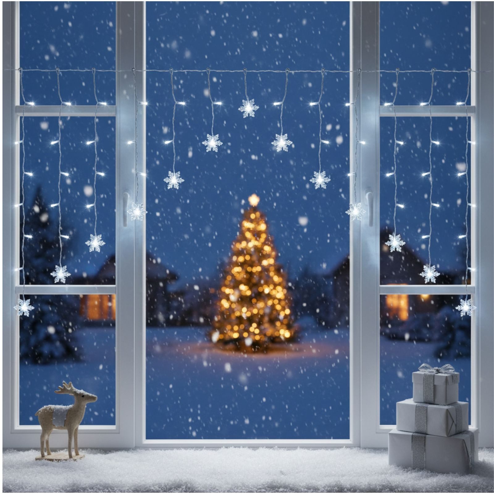 Gravidus LED-Lichtervorhang LED Schneeflocken Lichtervorhang 71 LEDs kaltwe günstig online kaufen