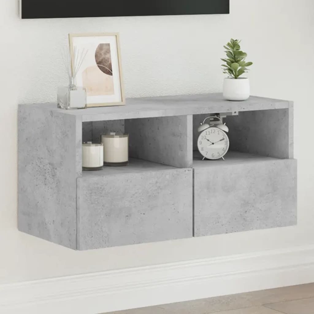 furnicato TV-Schrank TV-Wandschrank Betongrau 60 x 30 x 30 cm aus Holzwerkstoff (1-St) Stabiles Wandregal mit zwei Ablagen und Fächern für das Wohnzimmer