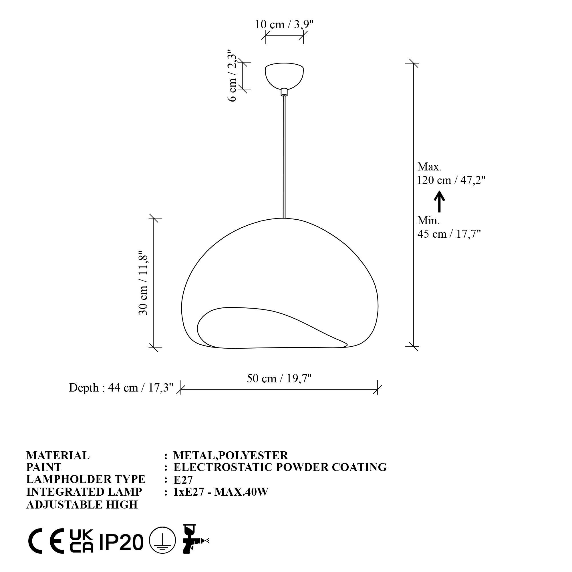 Opviq Pendelleuchte New Wabi Loval, ohne Leuchtmittel, 1-flammig Beige aus Metall mit Fiberglas-Schirm, E27 – Bild 5 von 5