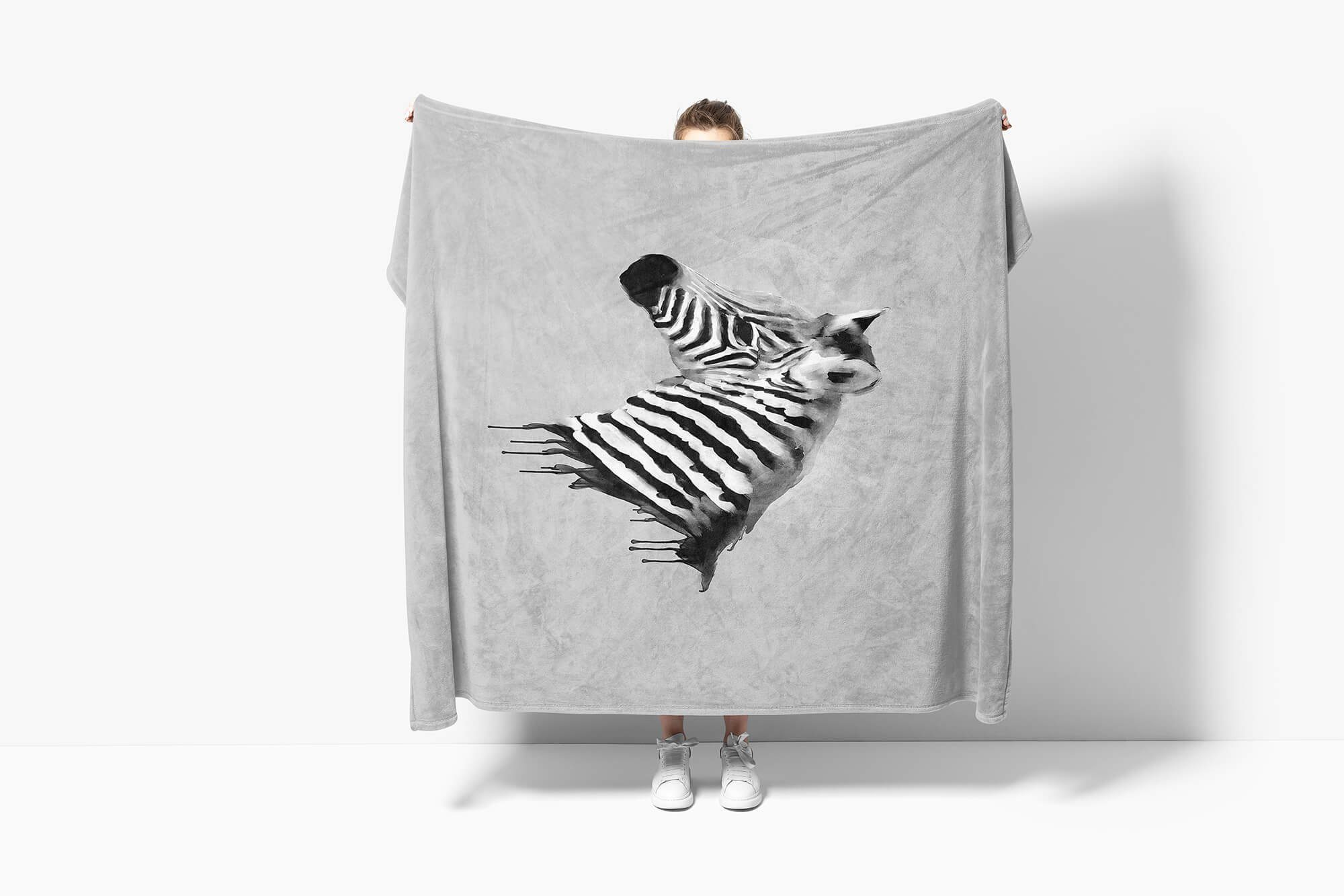 Art (1-St), Handtuch Strandhandtuch Handtücher Saunatuch Handtuch Grau Baby Kuscheldecke Baumwolle-Polyester-Mix Motiv, Sinus Zebra