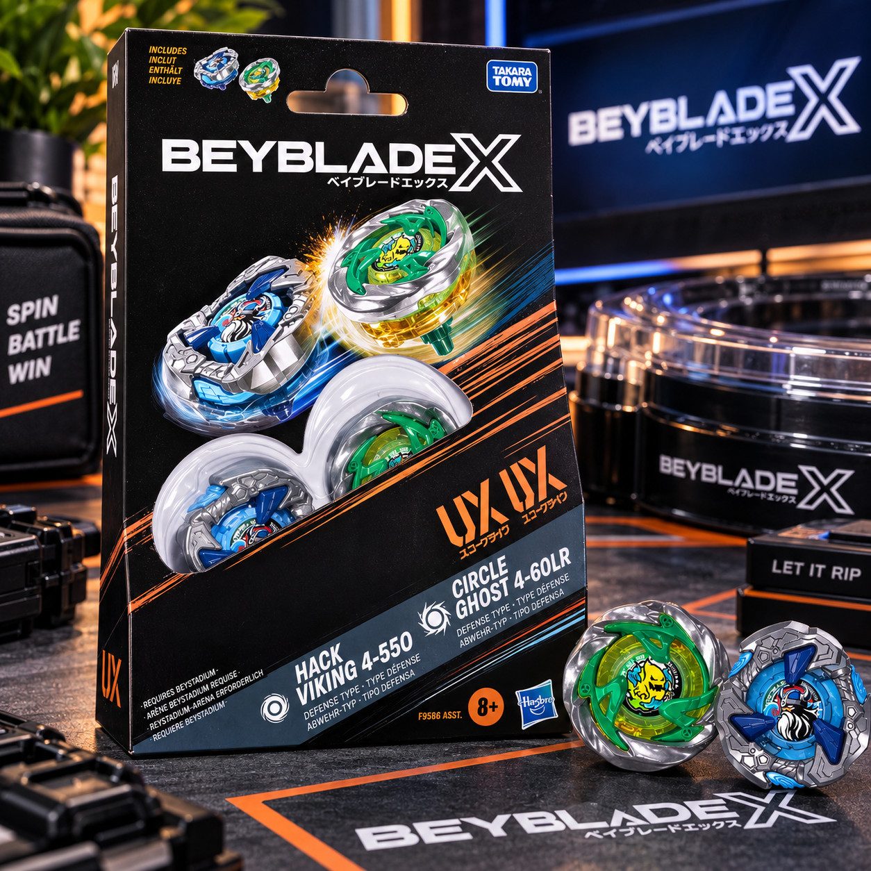 Takara Tomy Speed-Kreisel Beyblade X Circle Ghost 4-60LR & Hack Viking 4-55O Dual Pack Set