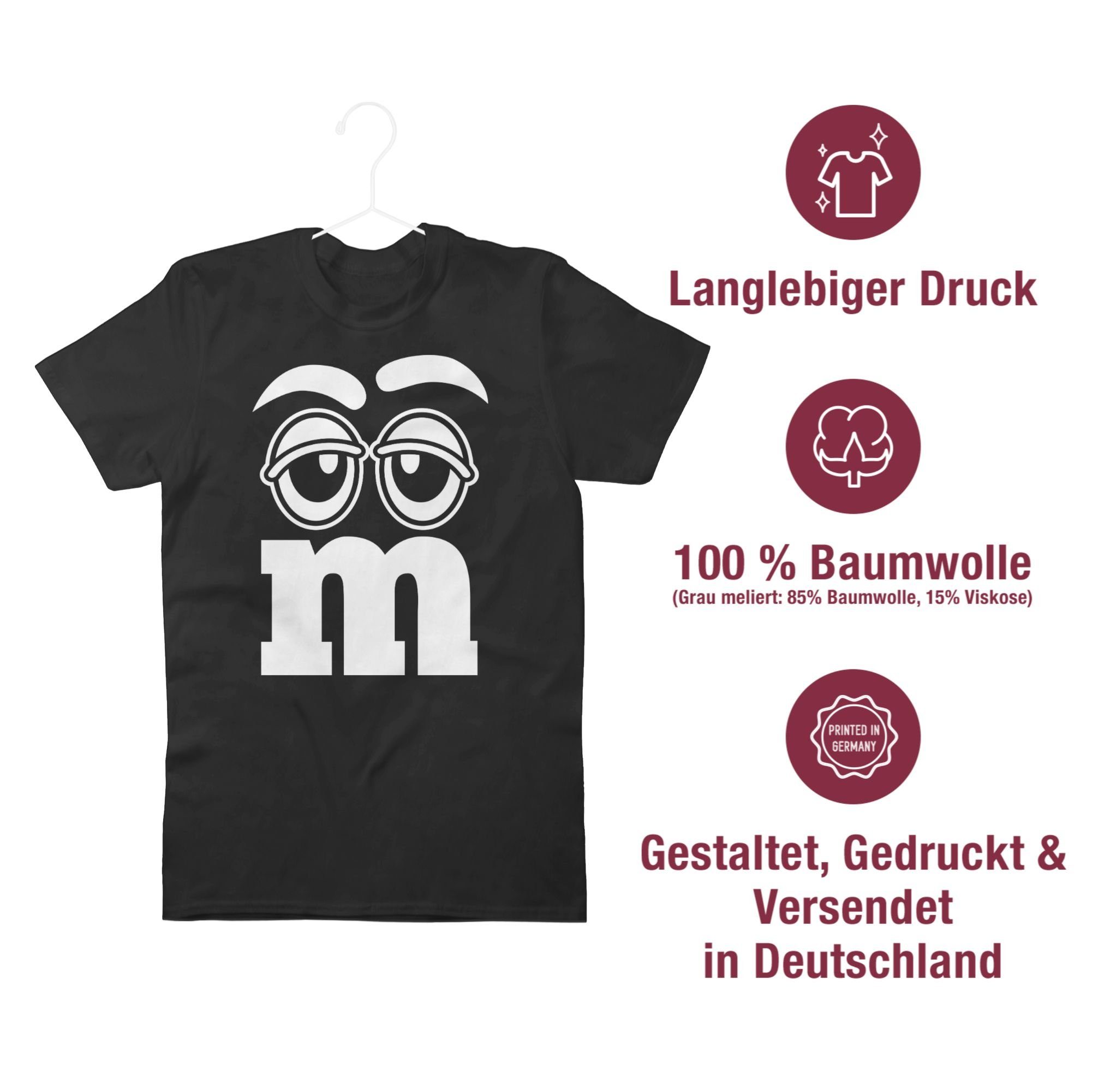 Faschingskostüm & Schwarz Shirtracer Karneval Aufdruck Gruppen Gesicht Fasching M&M T-Shirt 01