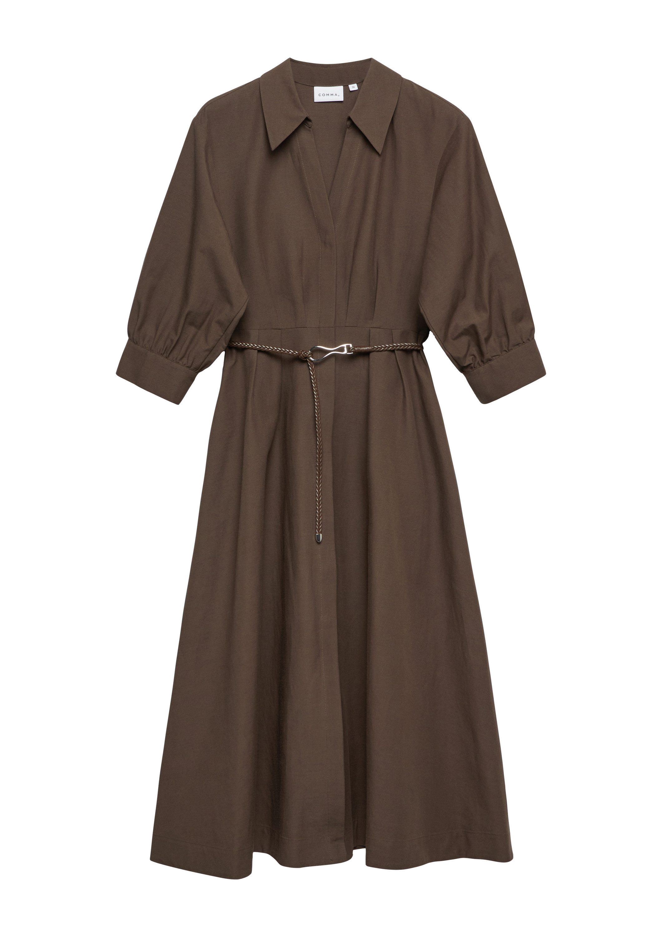 comma Midikleid Kleid Hemdblusenkleid aus Leinenmix mit Gürtel