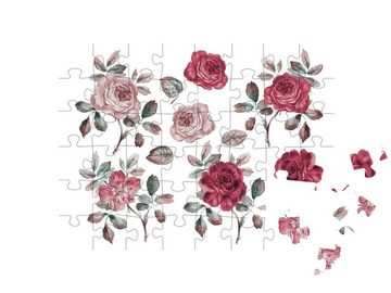 puzzleYOU Puzzle Vintage Rosen: Aquarell mit hübschen Details, 48 Puzzleteile, puzzleYOU-Kollektionen Blumen
