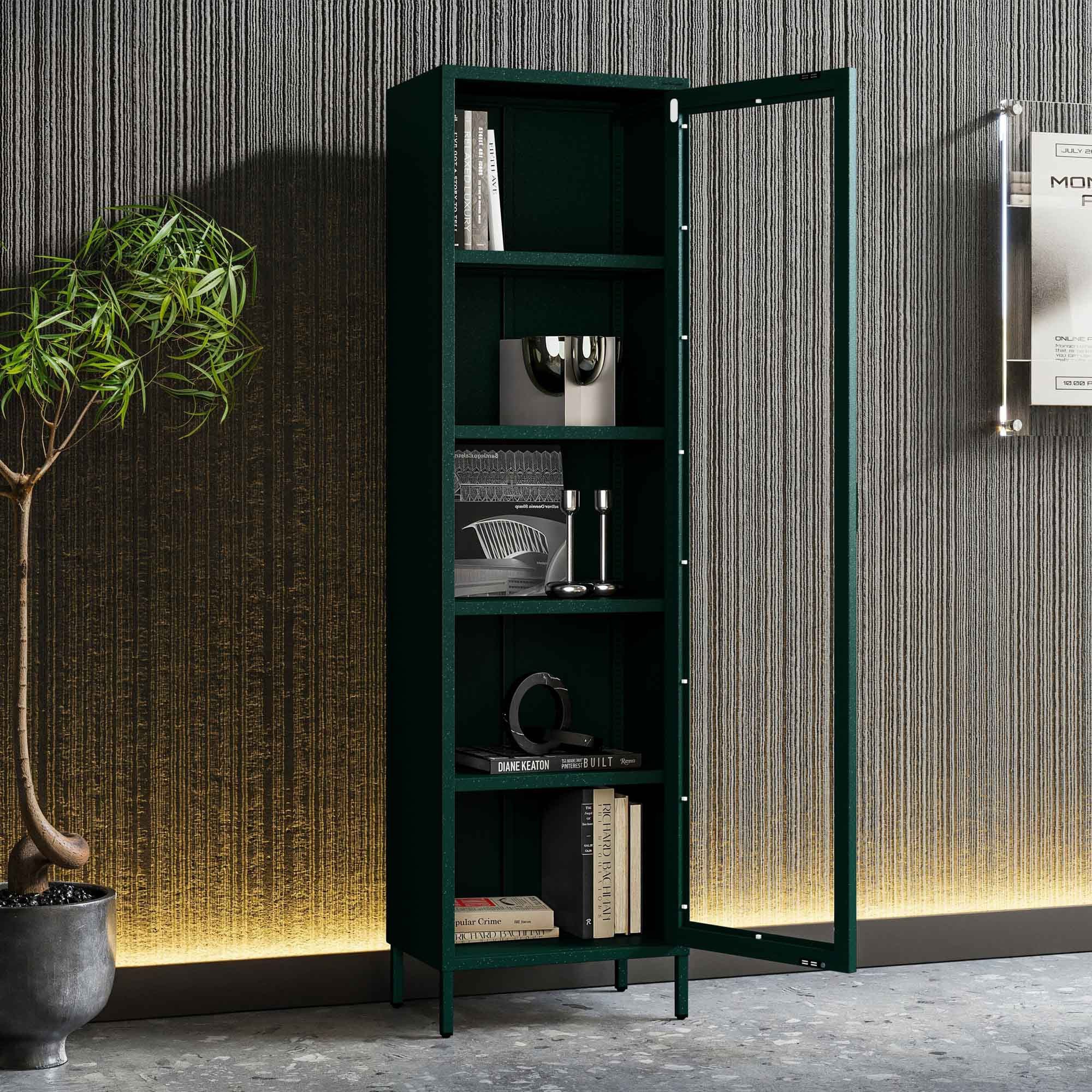 Jan Nowak Vitrine LUIGI Vitrine Schmal Glas Metall 50x180x35cm 4 Regale Sparkling (Stahl 0,6mm, 4 Regale 30kg, Hartglas, Wandmontage möglich) Brilliance Beine r – Bild 5 von 5
