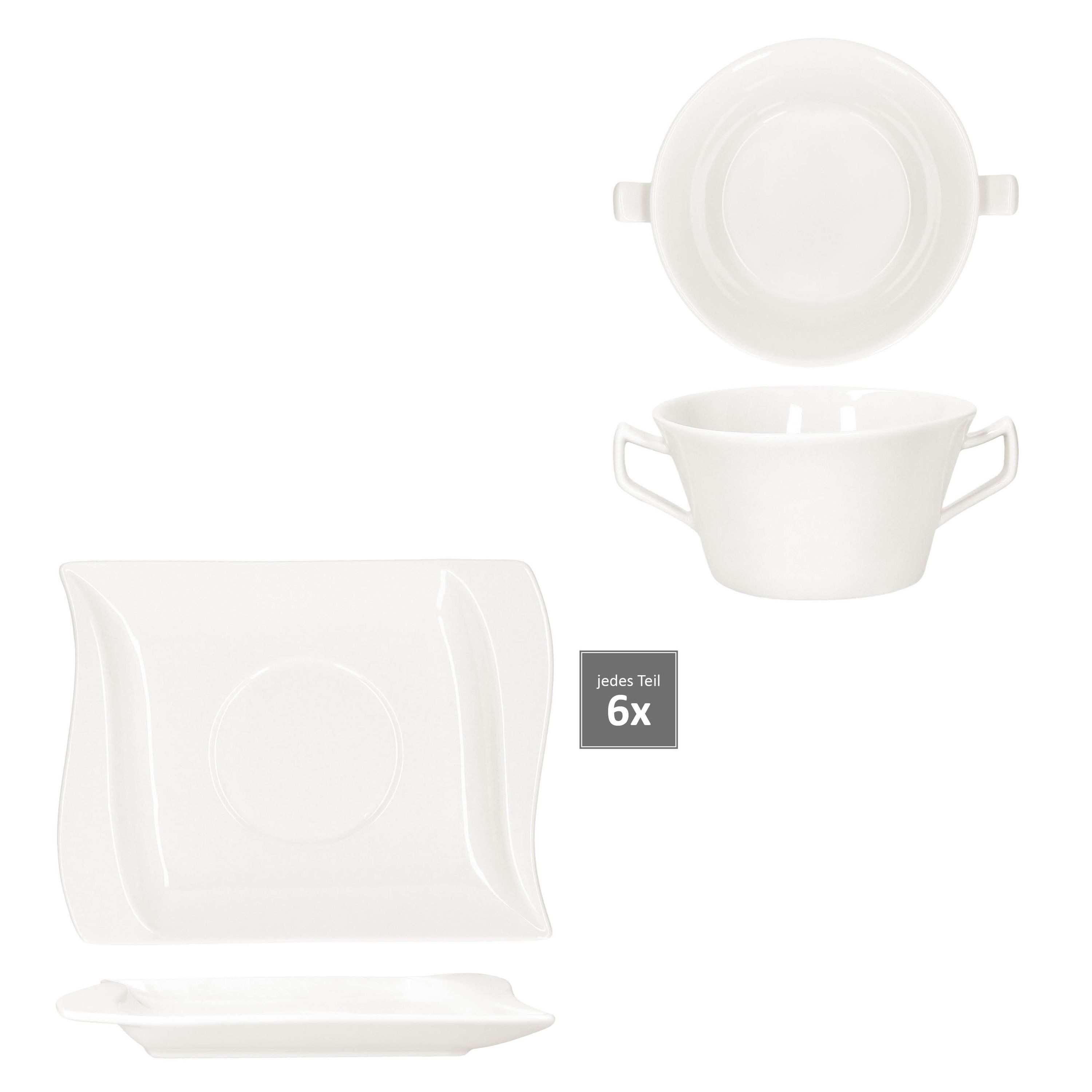 MamboCat Suppenteller 6x Ivory Suppentasse 200ml mit Untertasse Suppenterrine 6 Personen