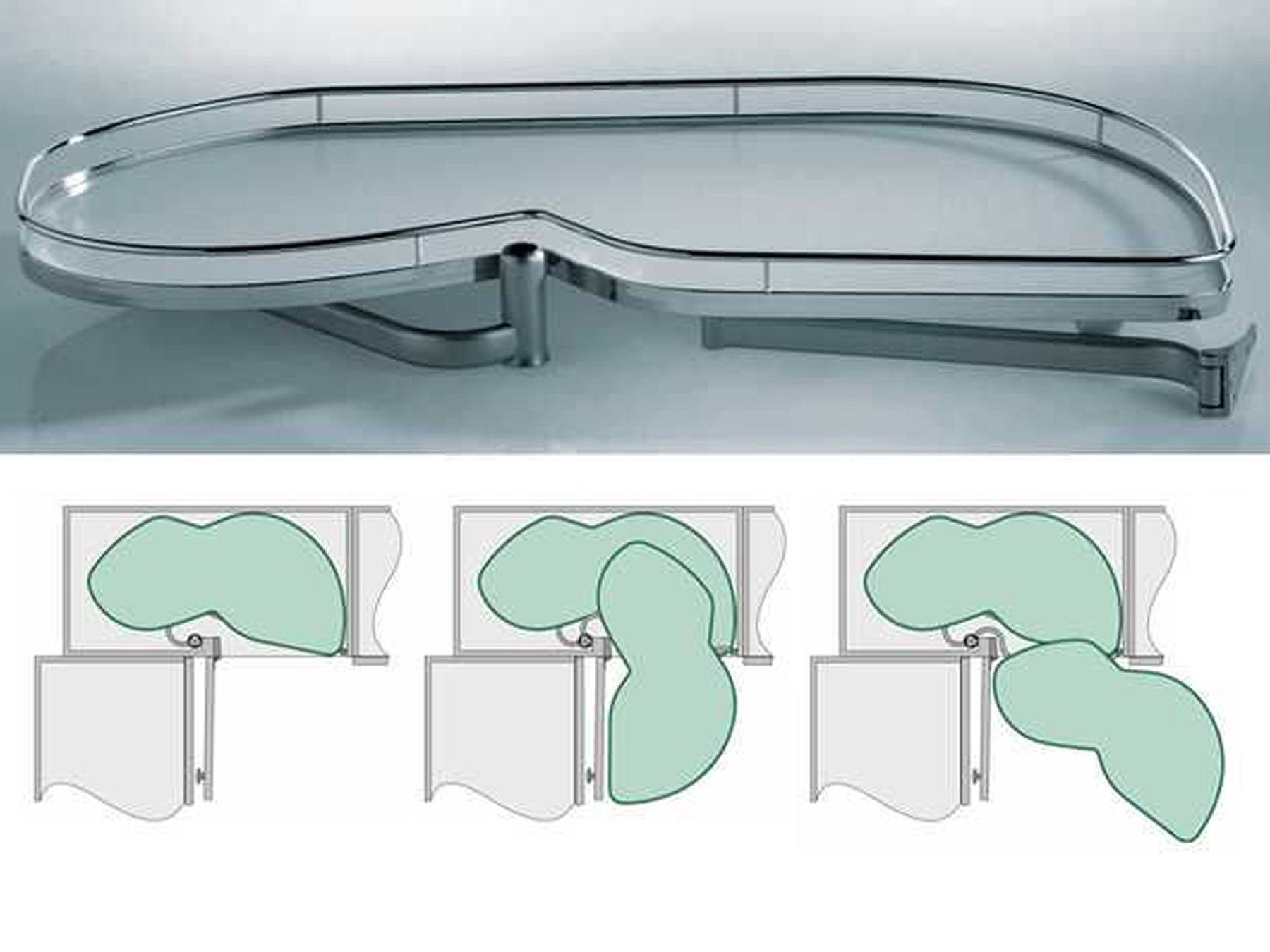 Kesseböhmer Auszugsboden 500 mm Rechts LeMans II Beschlag für Eckschrank, inkl. Antirutschmattenset Orga-Grip Silbergrau
