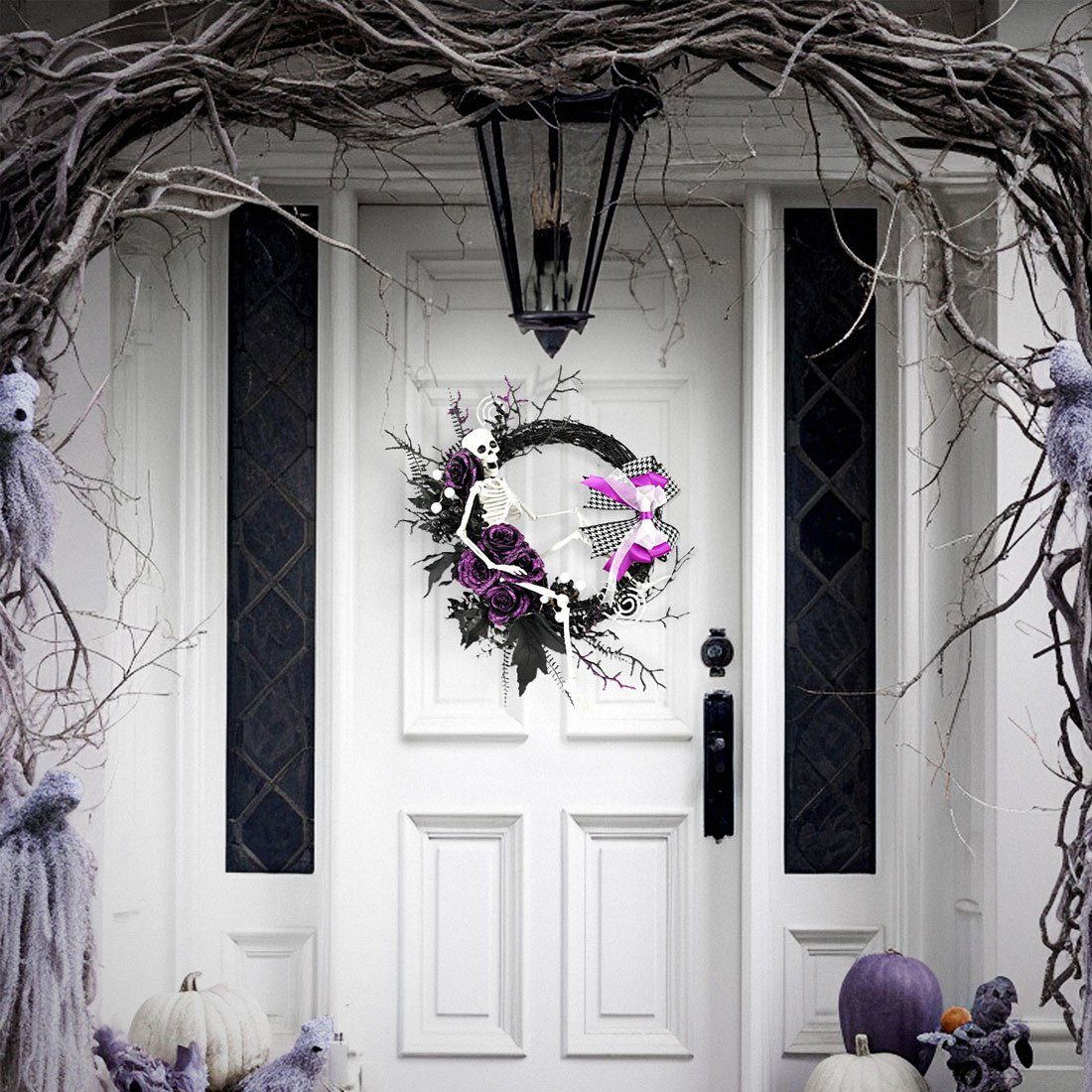 Kunstgirlande Tür hängen, Schleife DÖRÖY Halloween-Skelett-Anhänger, Kranz, Dress Up Party