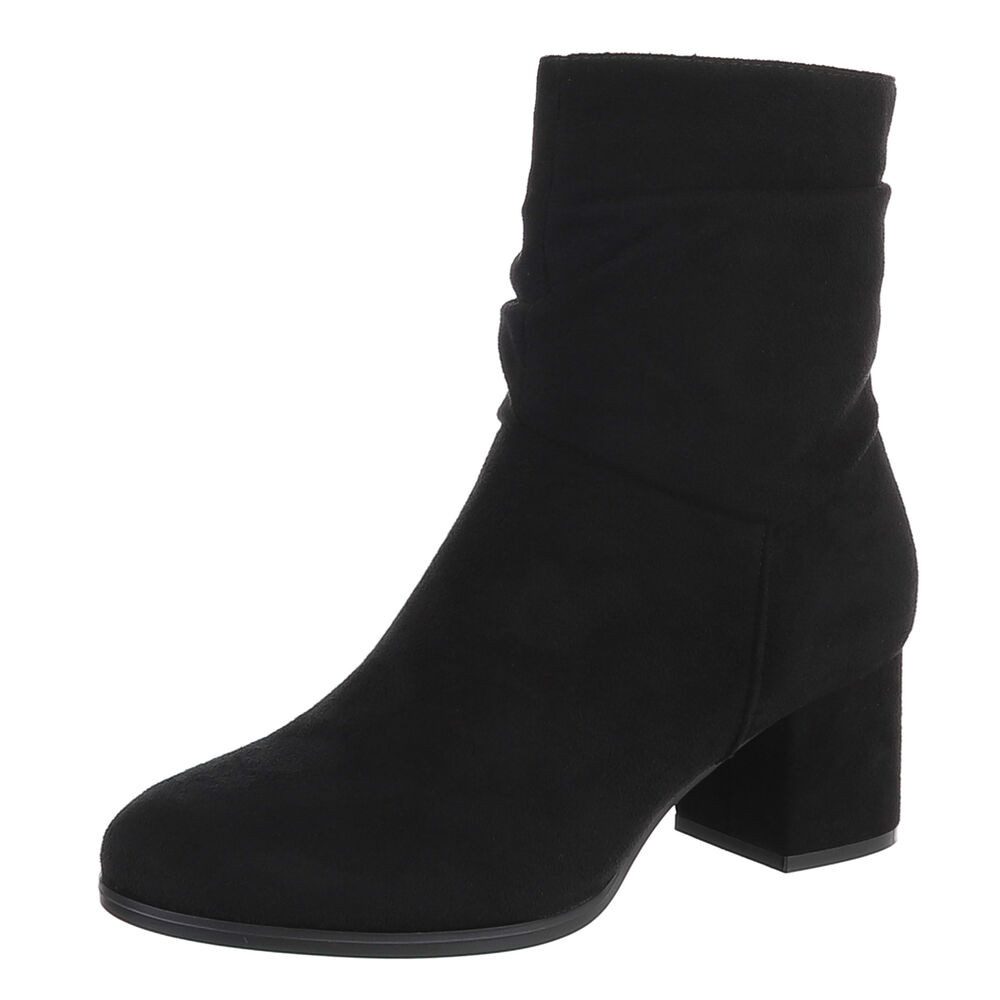 Ital-Design Damen Stiefelette mit Blockabsatz und Raffoptik Stiefelette (92732014) Blockabsatz Stiefeletten in Schwarz