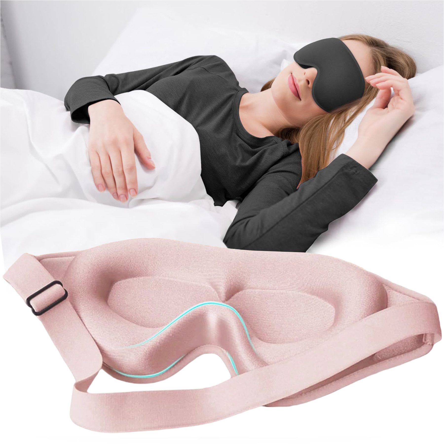 Mutig Schlafmaske 3D Schlafmaske für Seitenschläfer, Augenmaske für Frauen & Herren, Lichtblockierende & Atmungsaktive Augenmaske mit Memory Foam, Verstellbares Gummiband & Ohrstöpseln, für Männer und Frauen, Reisen & Yoga