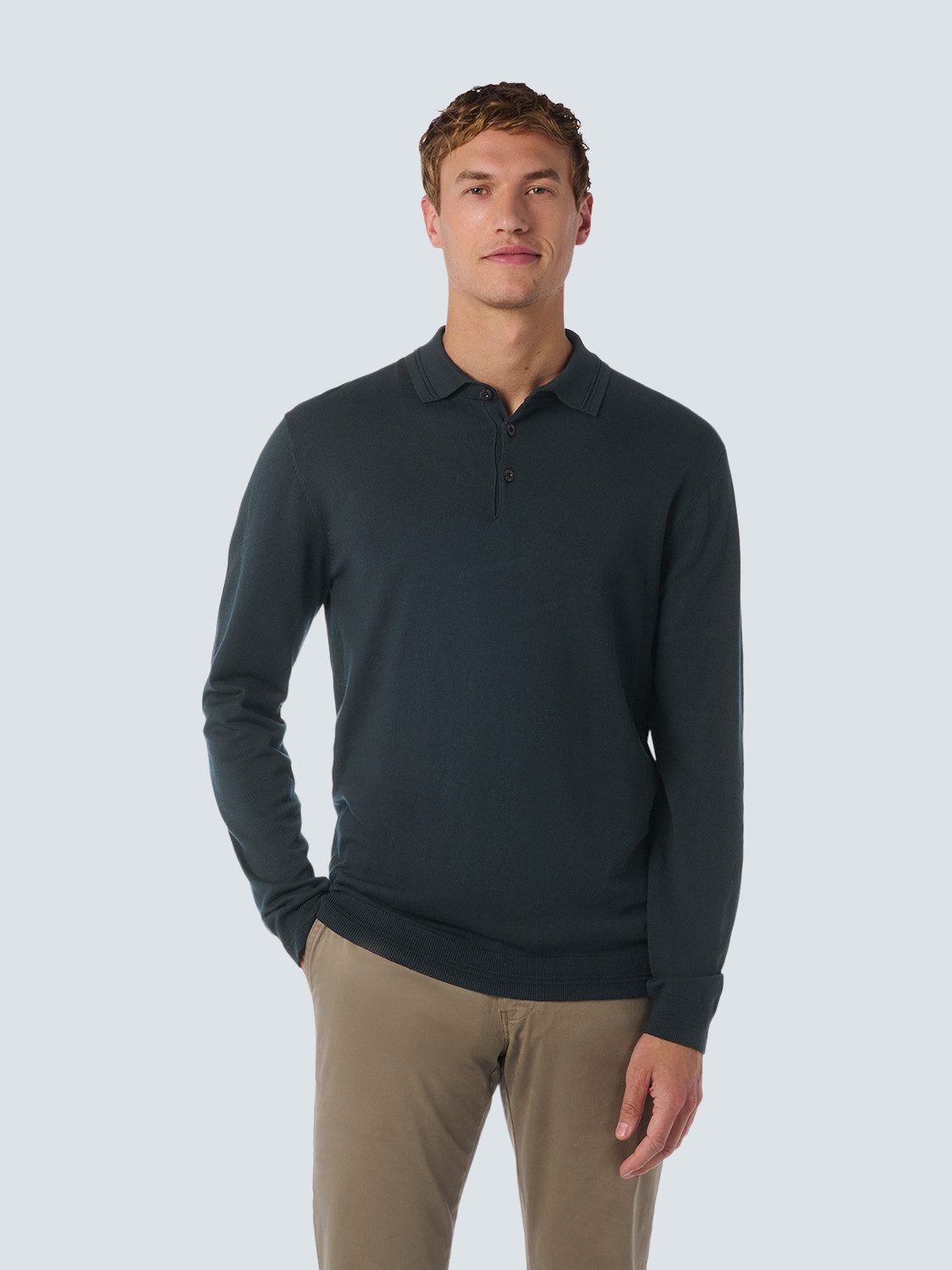 NO EXCESS Rundhalspullover No Excess Langärmeliger Polo-Pullover