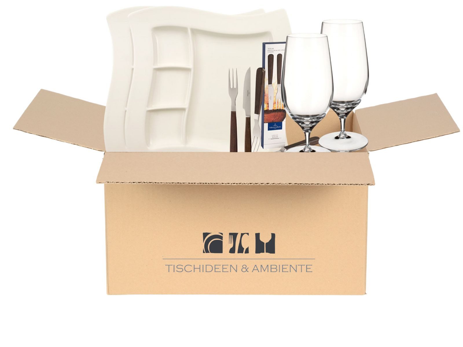 Villeroy & Boch Geschirr-Set Geschenkbox Männerabend Pils 6tlg, Premium Porcelain / Edelstahl / Glas