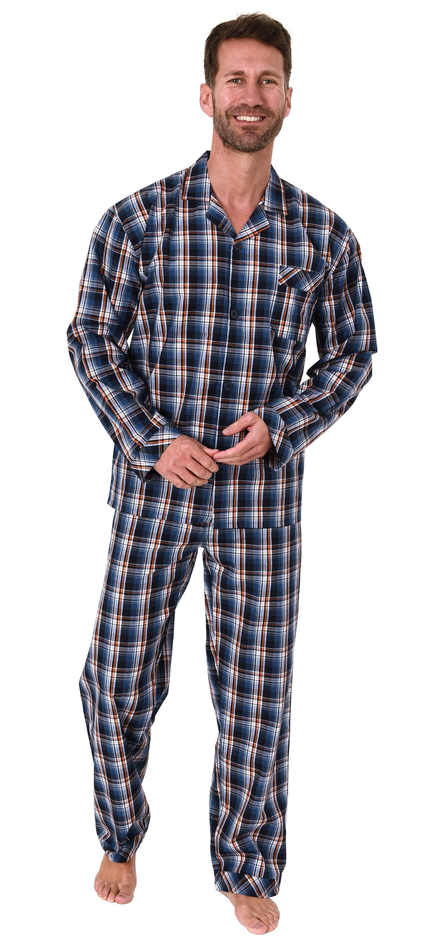 Normann Pyjama Gewebter Herren Pyjama, durchknöpfbarer Schlafanzug mit Streifen