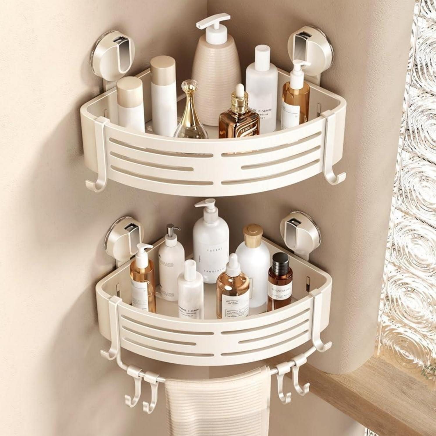 LuxusKollektion Duschablage Duschregal Ecke Beige (2 Stk) Saugnapf, 2-tlg.