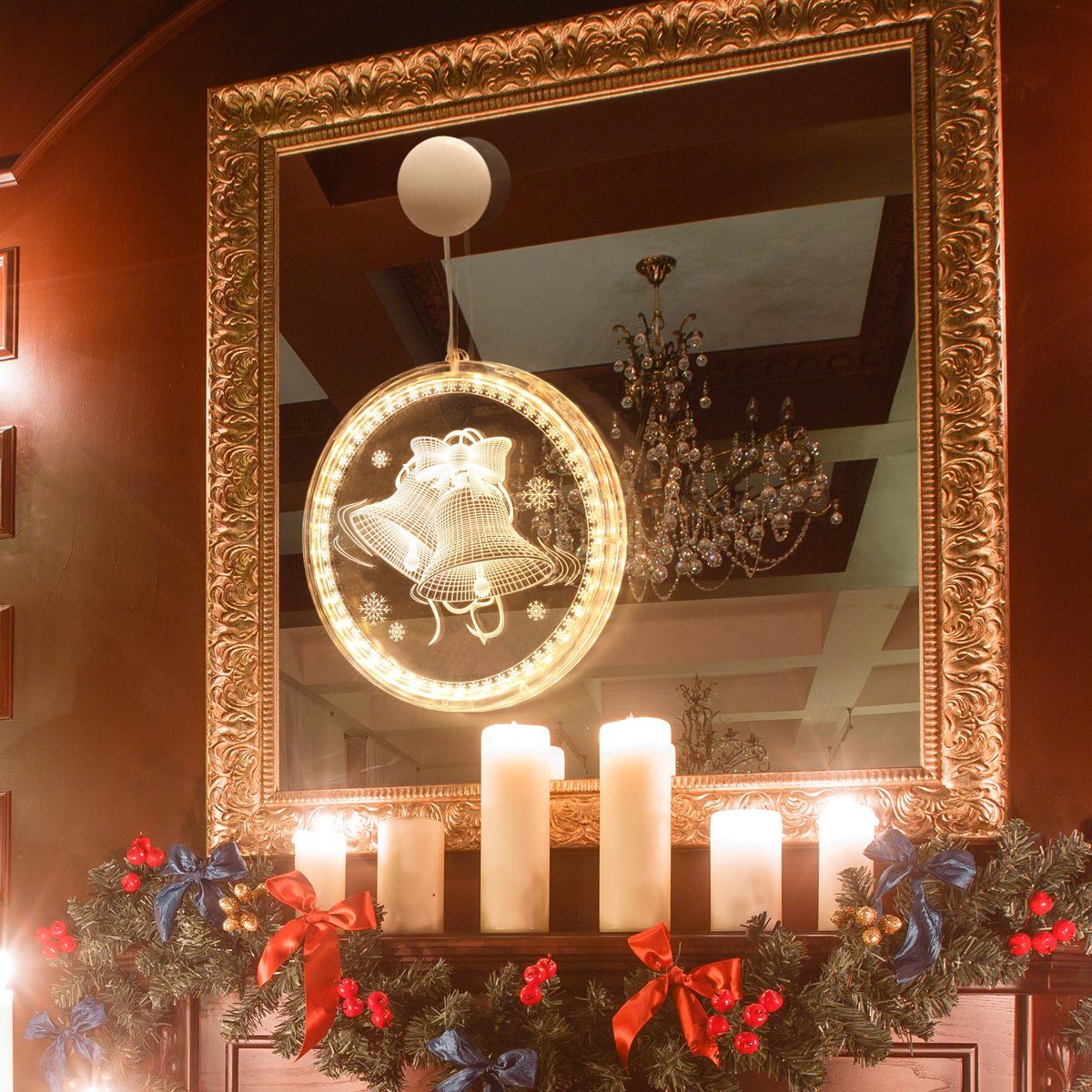 Rosnek Beleuchtetes Fensterbild Weihnachtsthema, 3D-Effekt, hängend/klebend, für Fenster Wand Deko, Batterie; Restaurant Schlafzimmer