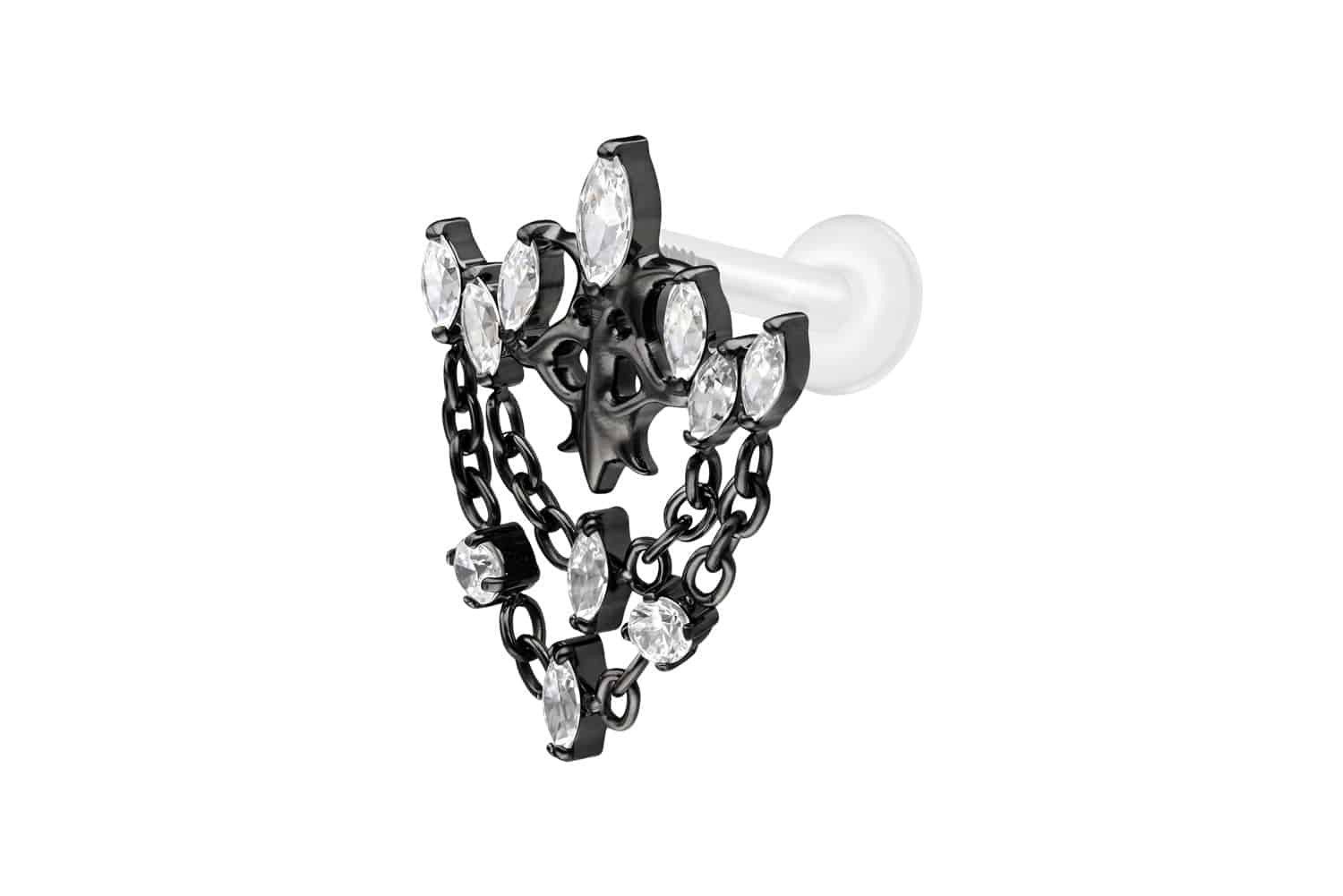 Piercing-Set PTFE Labret mit Innengewinde + Titan-Aufsatz GOTISCHE KRONE + KETTEN