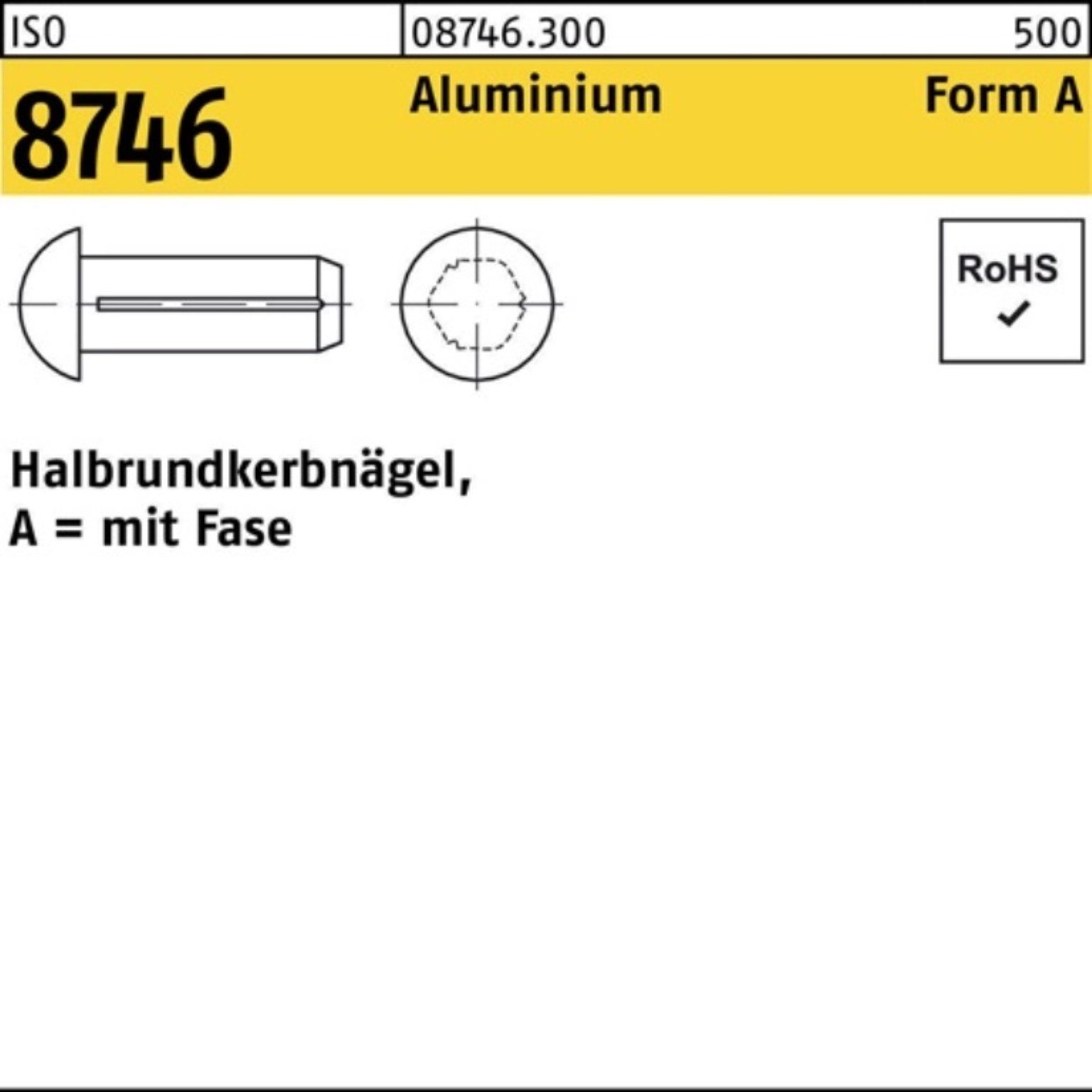 Reyher Nagel 500er Pack Halbrundkerbnagel ISO 8746 Fase 2,5x 5 Aluminium 500 Stück