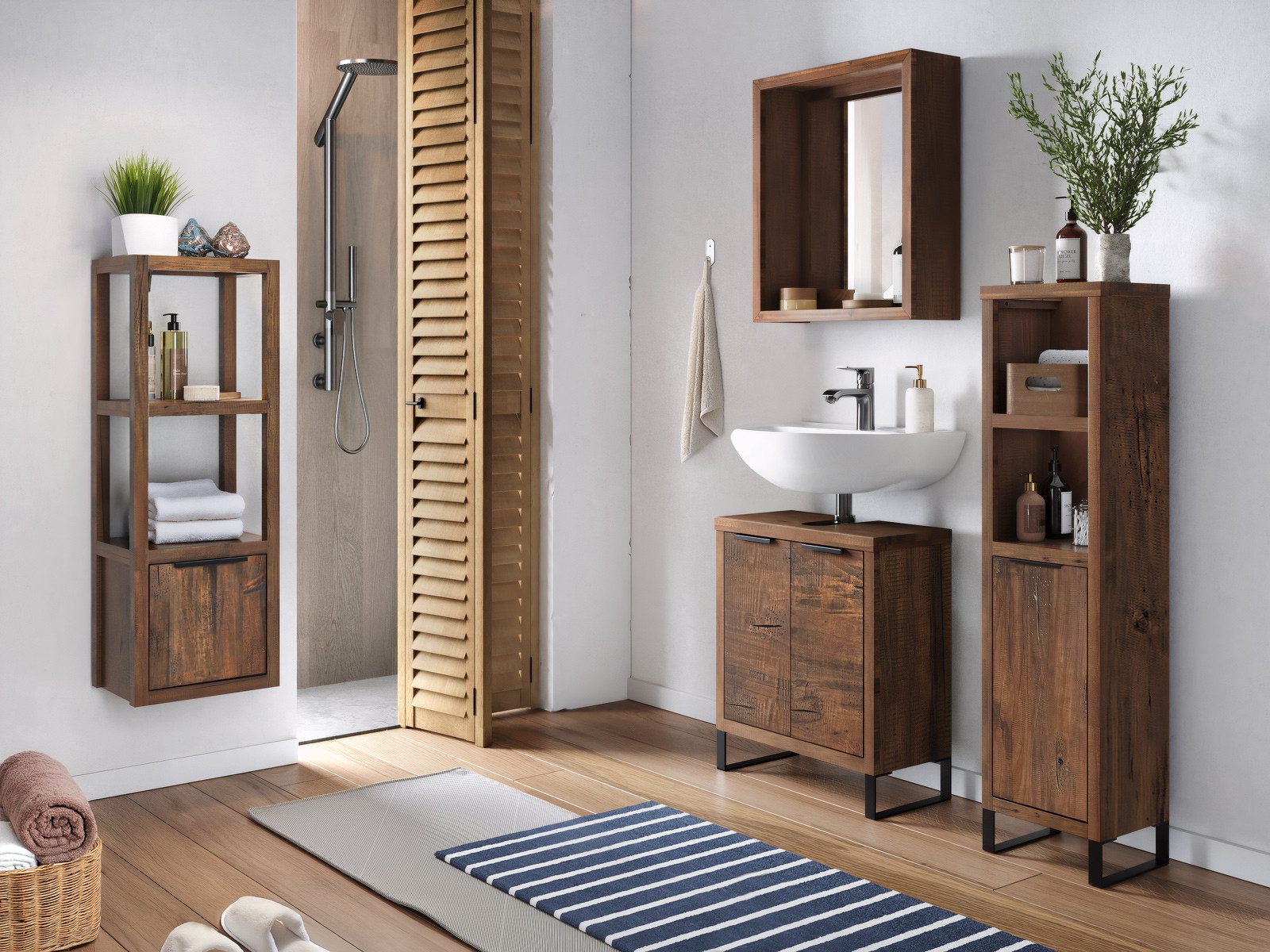 massivum Hochschrank Badset 4tlg. Sydney Pinie dunkel