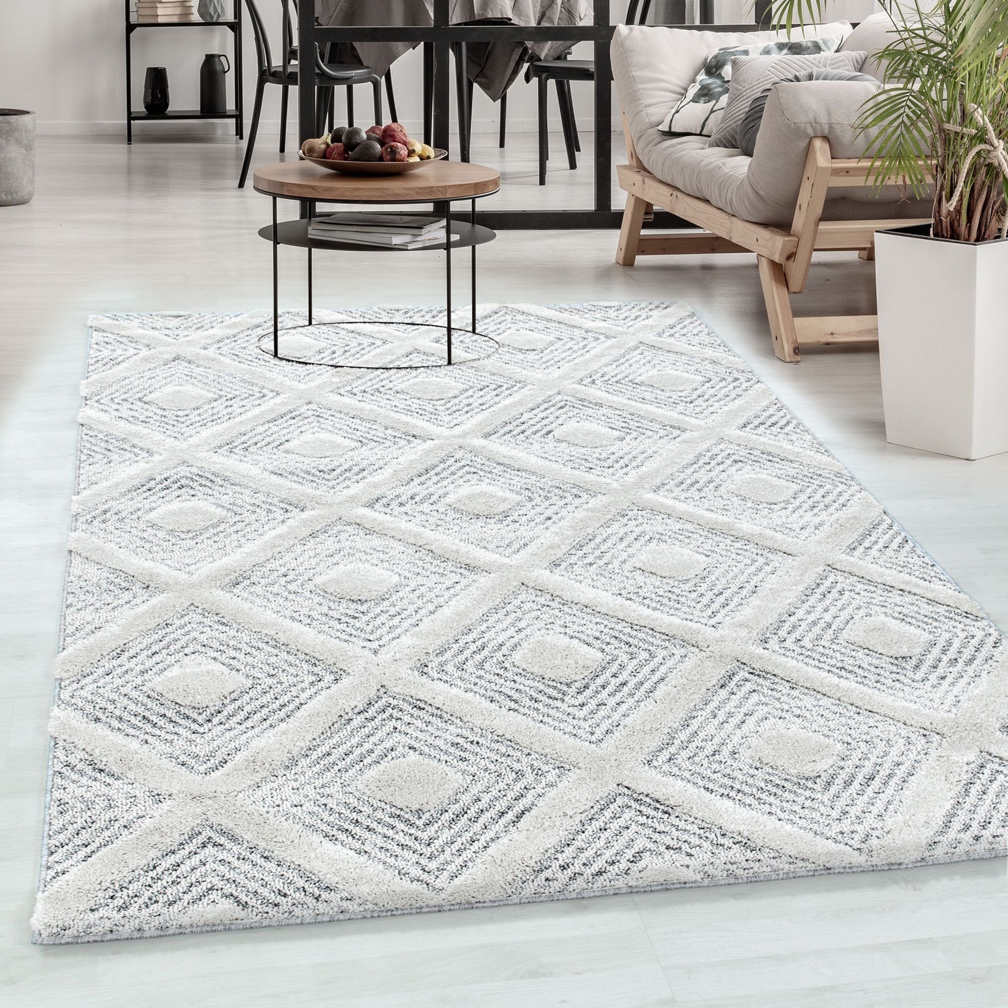 20 Teppich Carpetsale24, Läufer, weich Geometrisch mm, Design 3D Stil Hochflor-Teppich Höhe: Optik Design, Wohnzimmer Skandinavische Boho