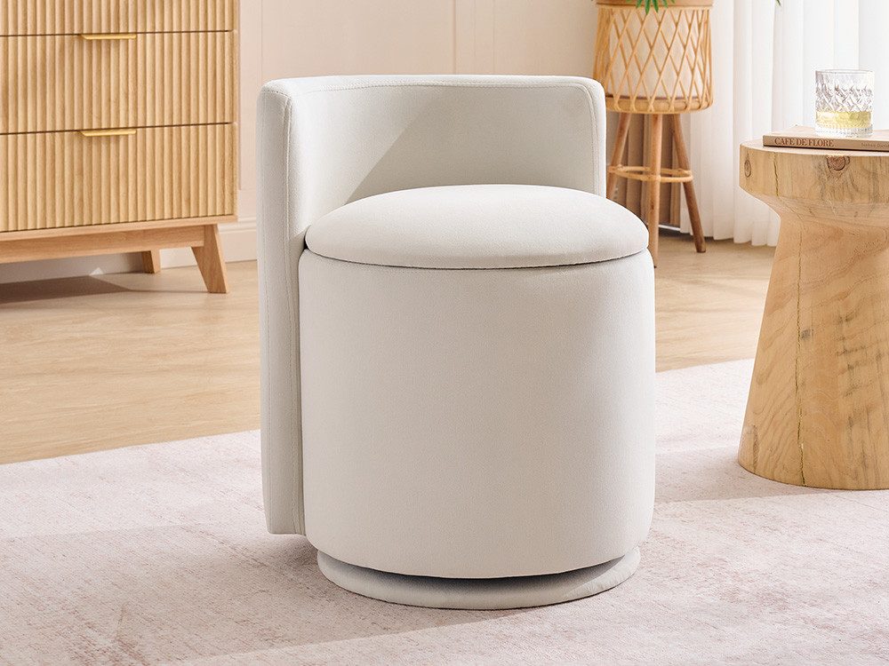 DEKKETO Stuhl Samt mit Stauraum & 360° Drehfuß, Ergonomischer Schminkhocker (1 St), Schminkstuhl mit Rückenlehne, Drehsessel