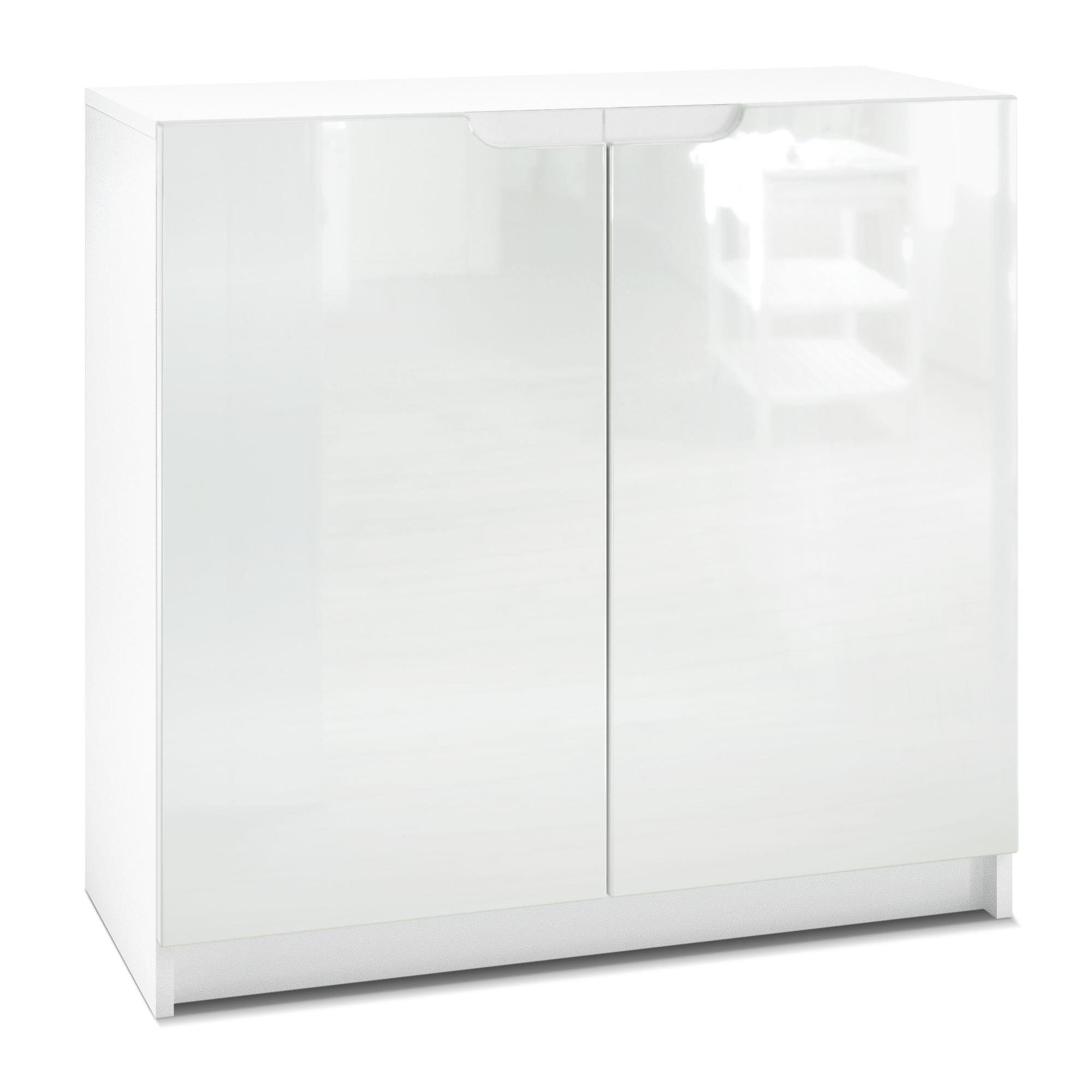 Vladon Kommode Logan (Kommode, mit 2 Türen), Weiß matt/Weiß Hochglanz (82 x 78 x 37 cm)