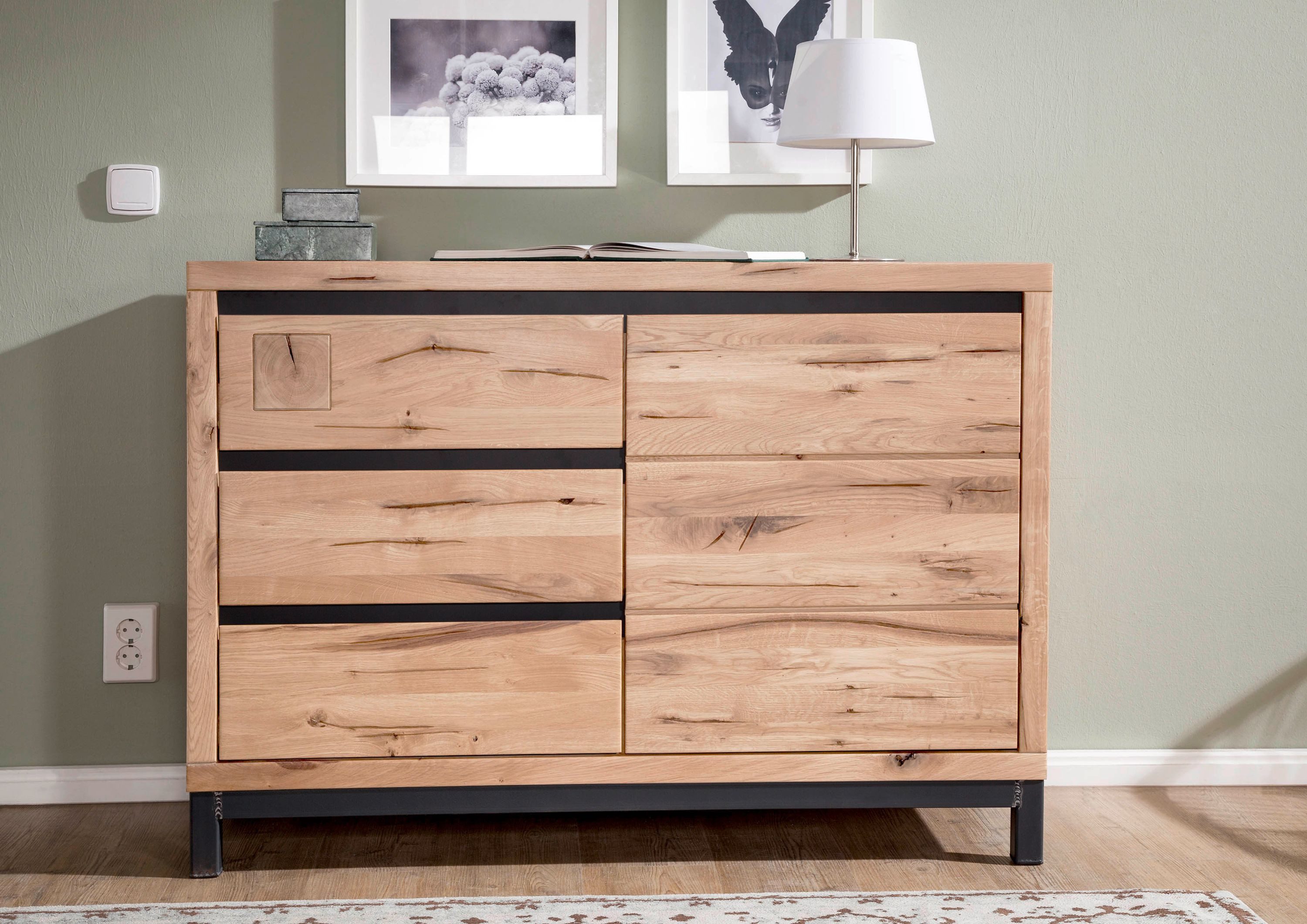 Massivmoebel24 Sideboard (Sideboard Wildeiche 120x45x85 bianco günstig online kaufen
